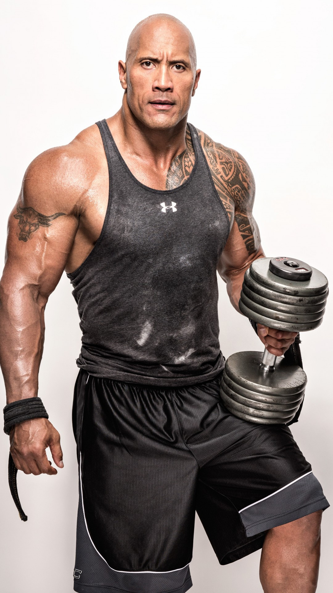 Dwayne Johnson fitness, Actor bodybuilder, Dumbbell workout, Fitness motivation, 1080x1920 Full HD Phone