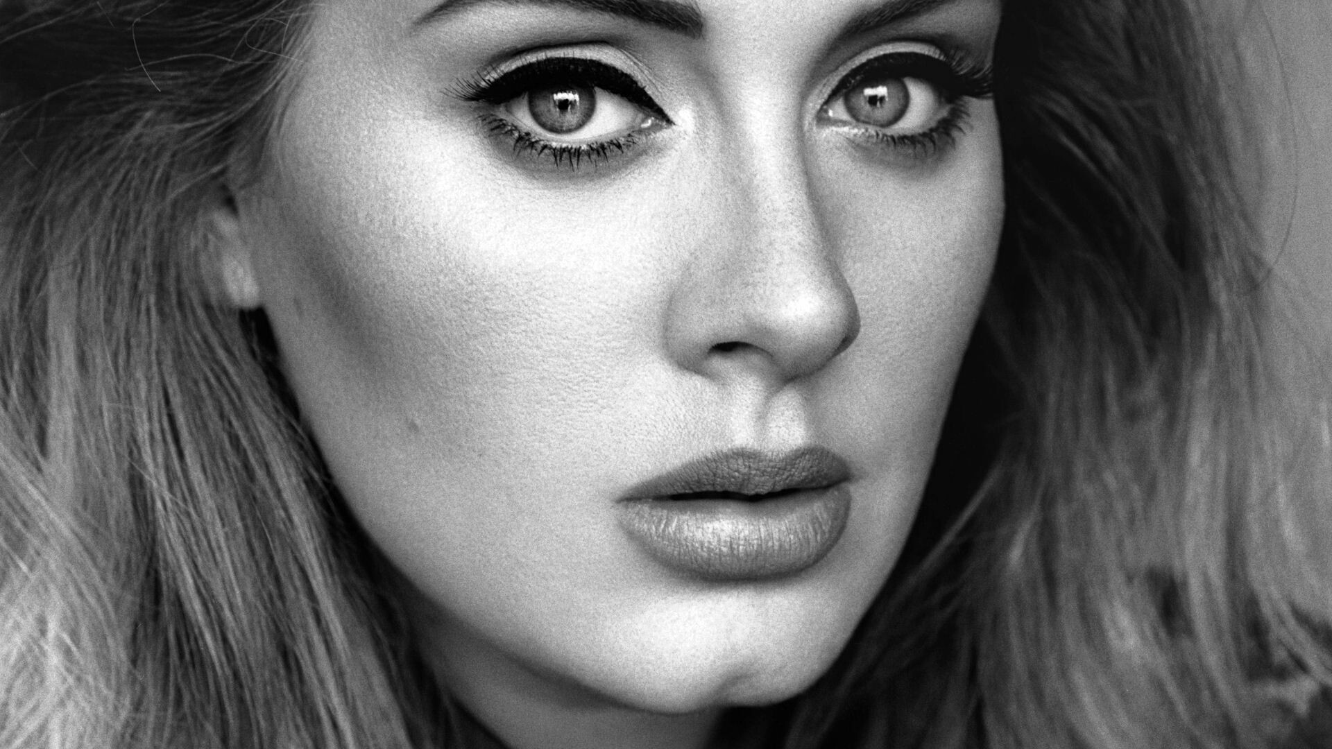 Adele: One of the most popular singers of all time, Monochrome. 1920x1080 Full HD Background.