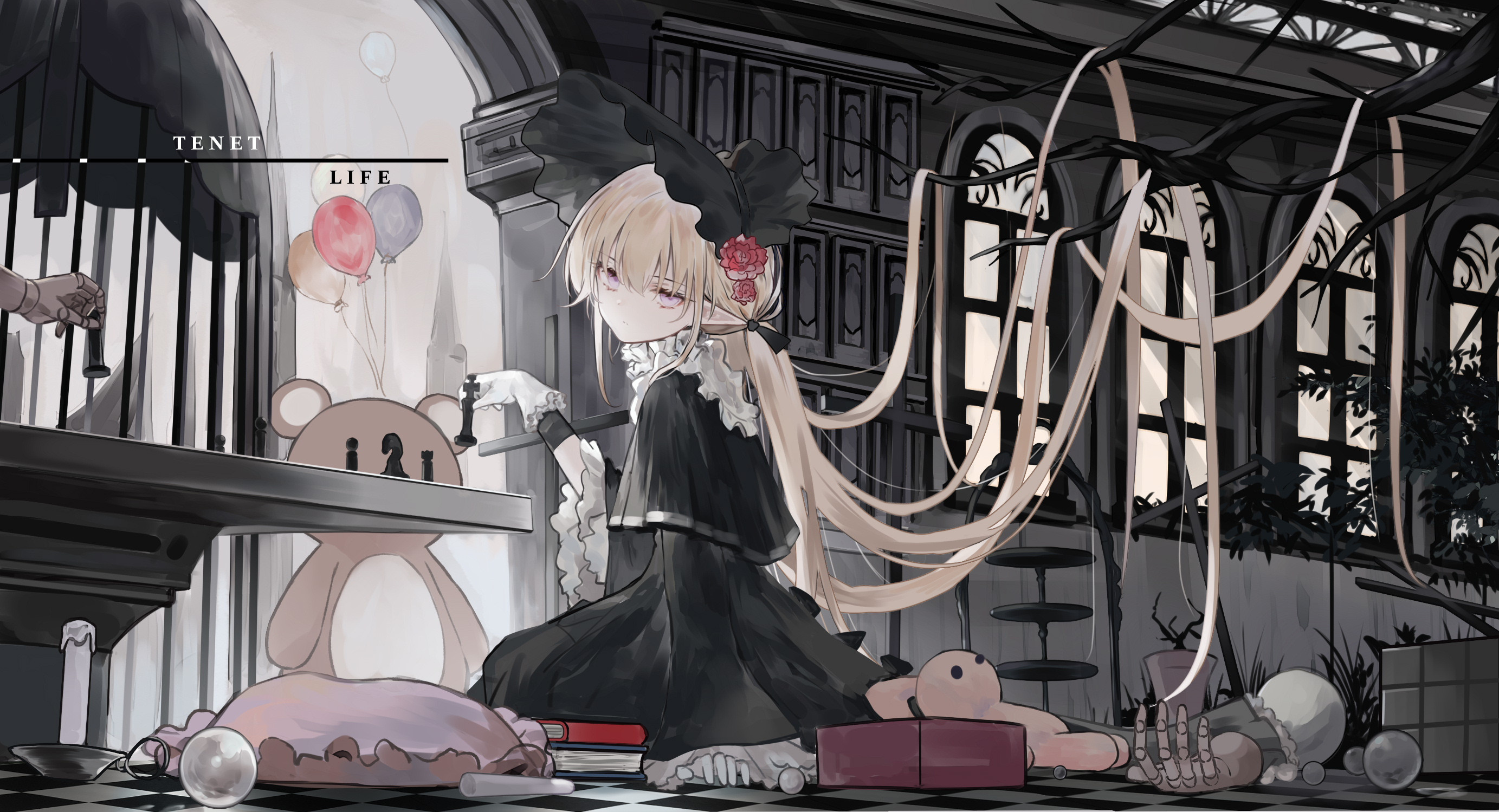 Gothic Anime: Sad anime girl, Twintails, Dark Lolita fashion, Tenet life. 2770x1500 HD Background.