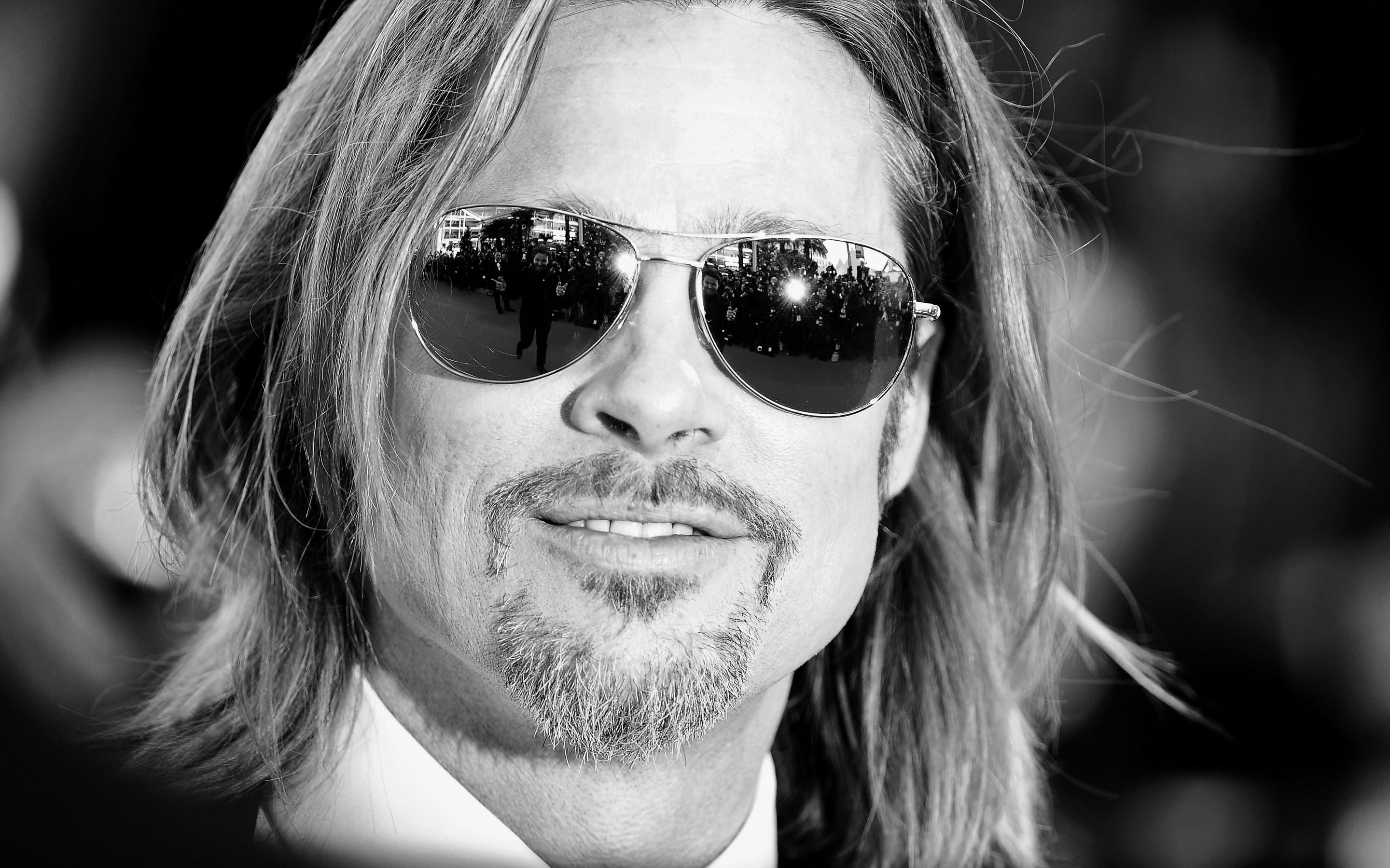 Brad Pitt: One of the most famous actors in Hollywood, Monochrome. 2880x1800 HD Background.