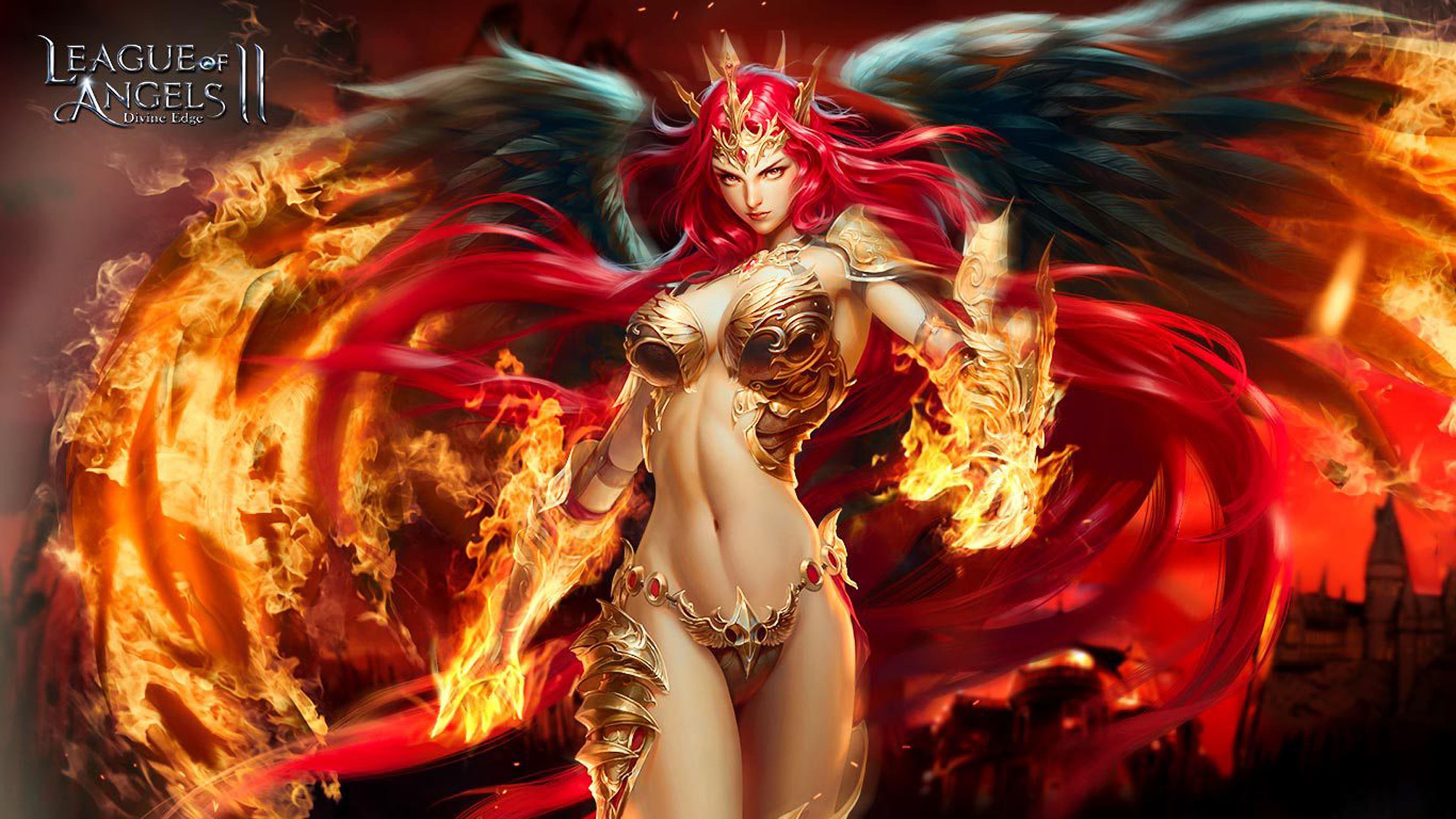 League of Angels, mikaela angel girl, magic skills, fire art depiction, 3840x2160 4K Desktop