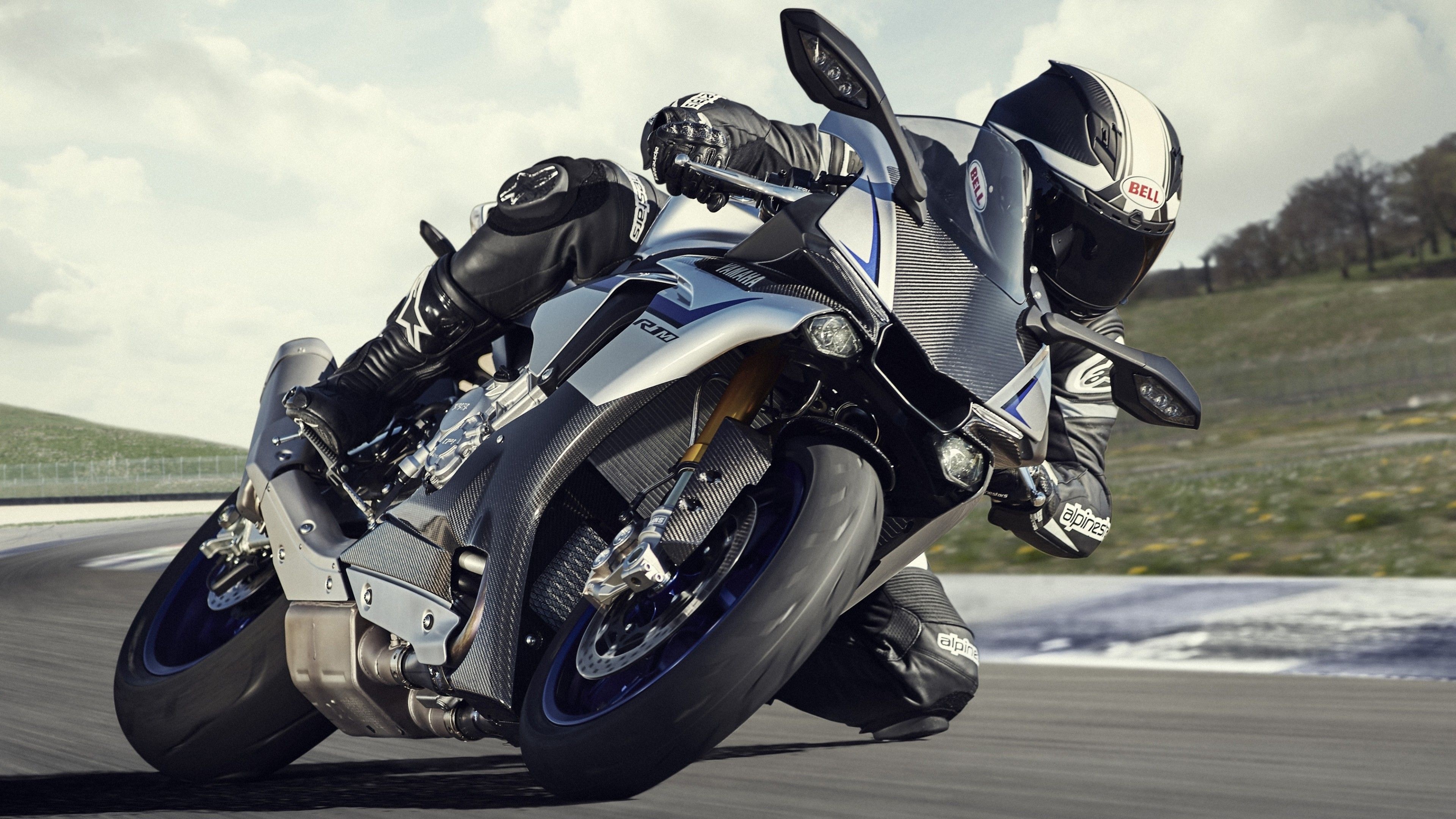 Motorcycle Racing: Yamaha R1, Sport Bike, Protective gear. 3840x2160 4K Background.