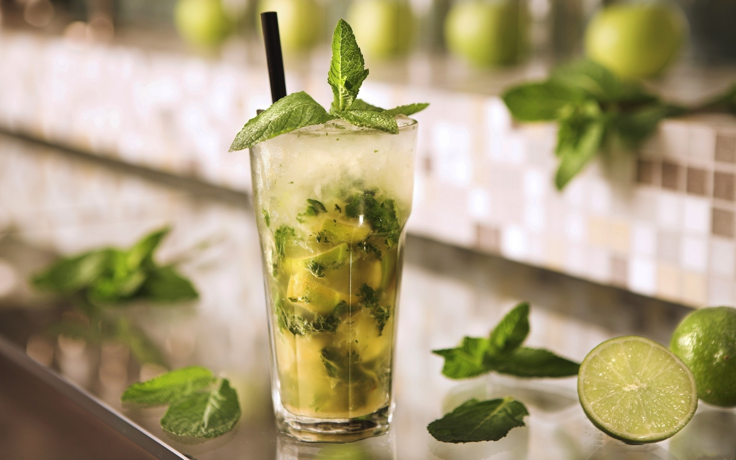Mint Plant, Cool beverages, Green leaves, Icy refreshment, 2560x1600 HD Desktop