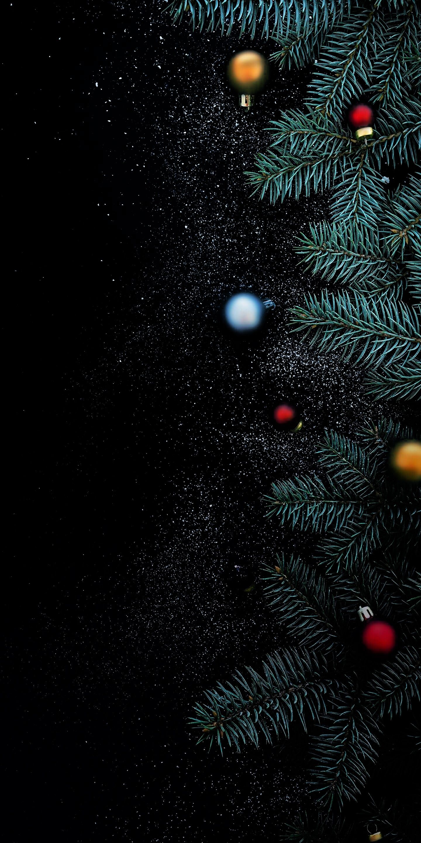 Christmas tree in darkness, Amoled edit, Mystical aura, Enchanting holiday, 1440x2880 HD Phone