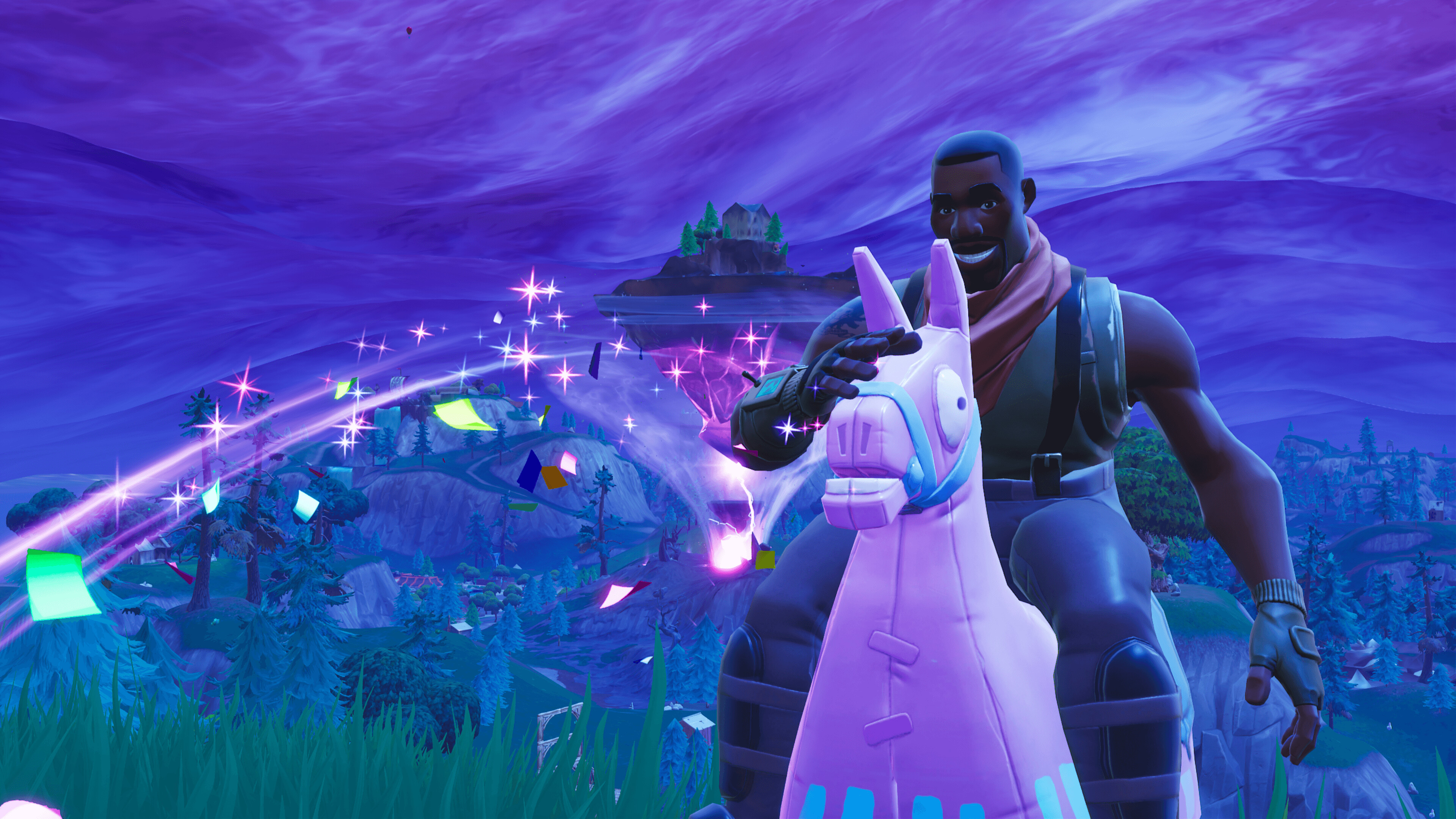Fortnite: A video game, First released in 2017 by Epic Games, it's become a cultural phenomenon for its bright colors. 3840x2160 4K Background.