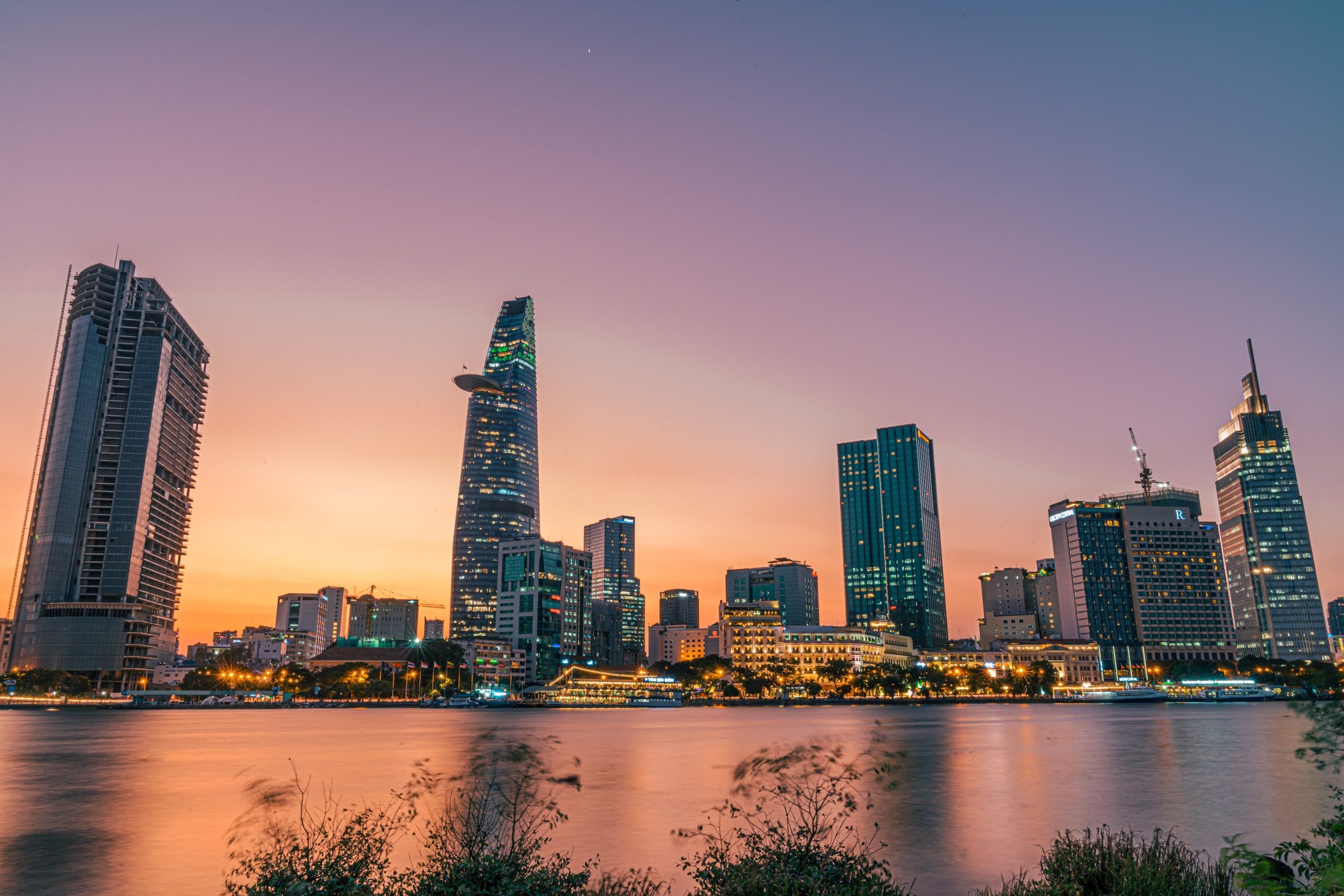 City: Ho Chi Minh City, Former Saigon, Saigon river, Skyscrapers in Vietnam. 2560x1710 HD Background.
