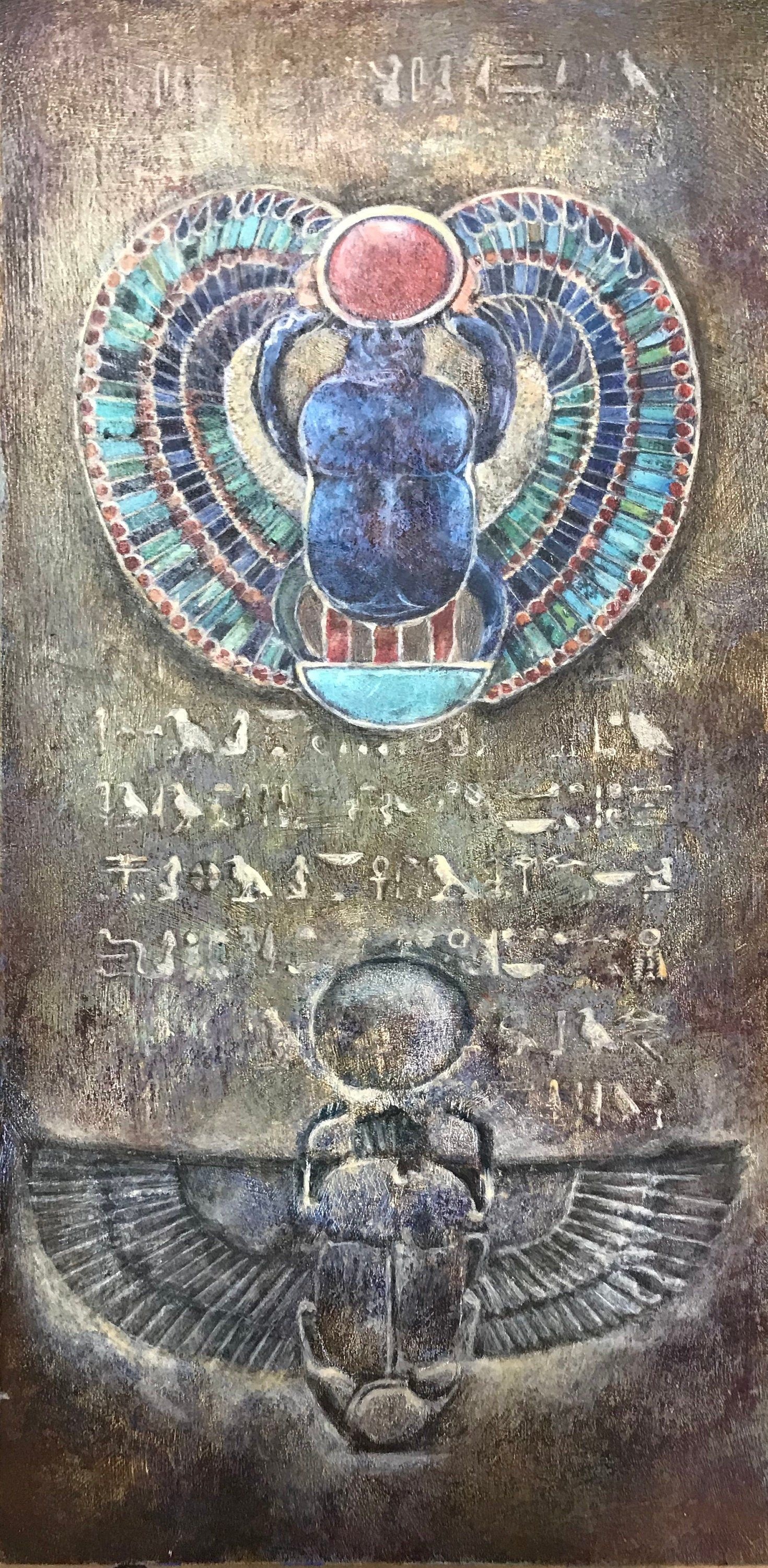 Egyptian Scarab, Realistic painting, King Tut inspired, Artistic expression, 1470x3000 HD Handy
