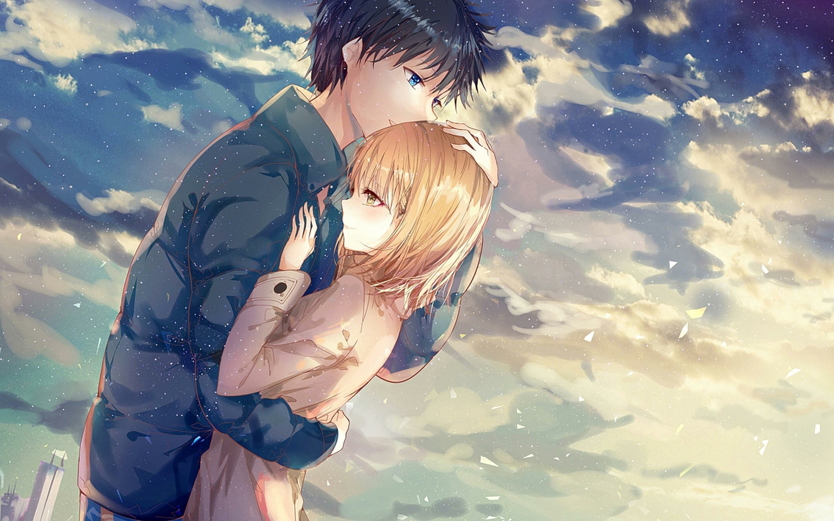 Romantic anime hug, Soulful embrace, Animated love, Heartfelt moments, 2880x1800 HD Desktop