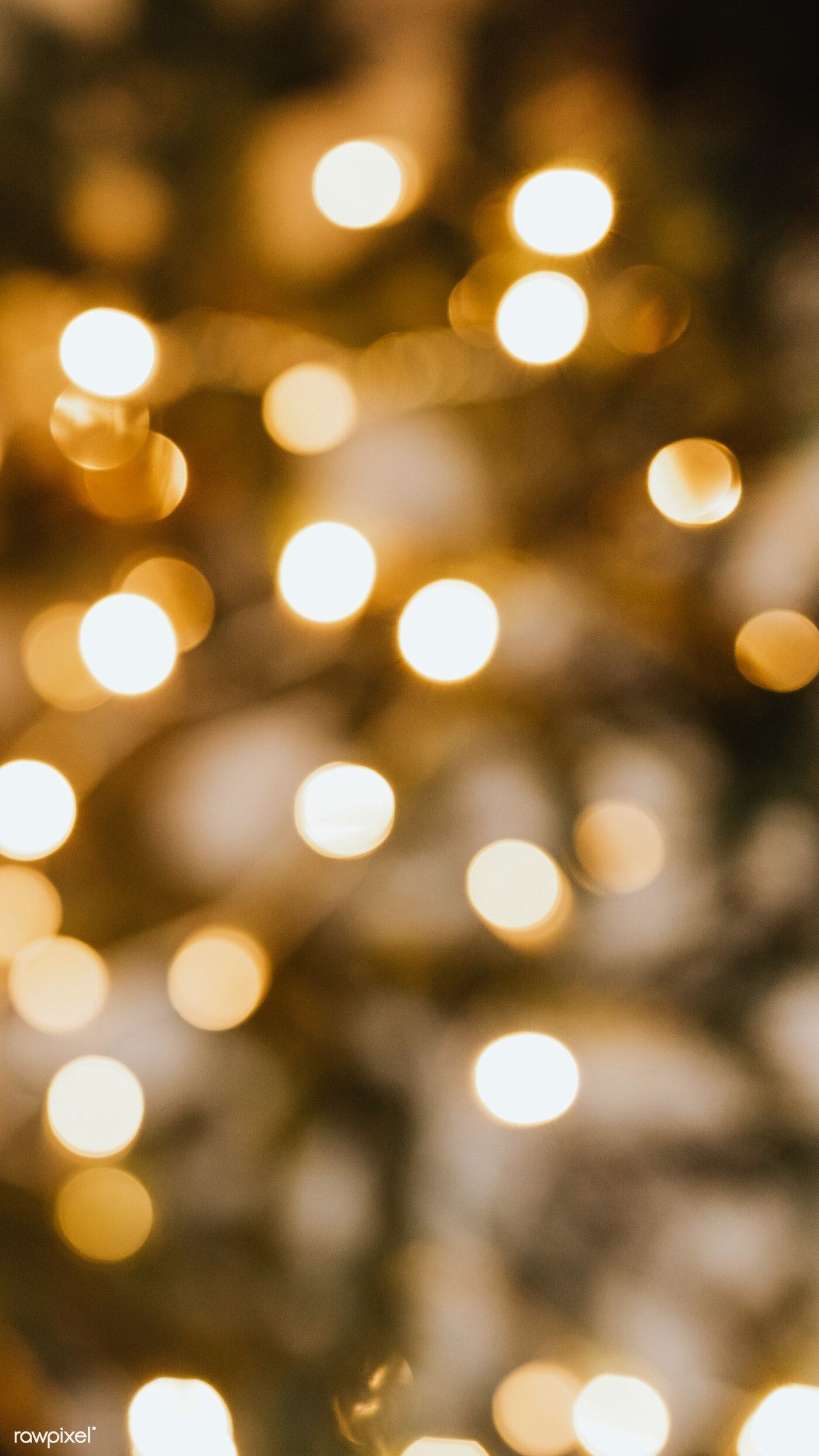 Gold Lights: Blurry warm Christmas bokeh light, Holiday blurred decorative illumination, Abstract warm light. 1400x2490 HD Background.
