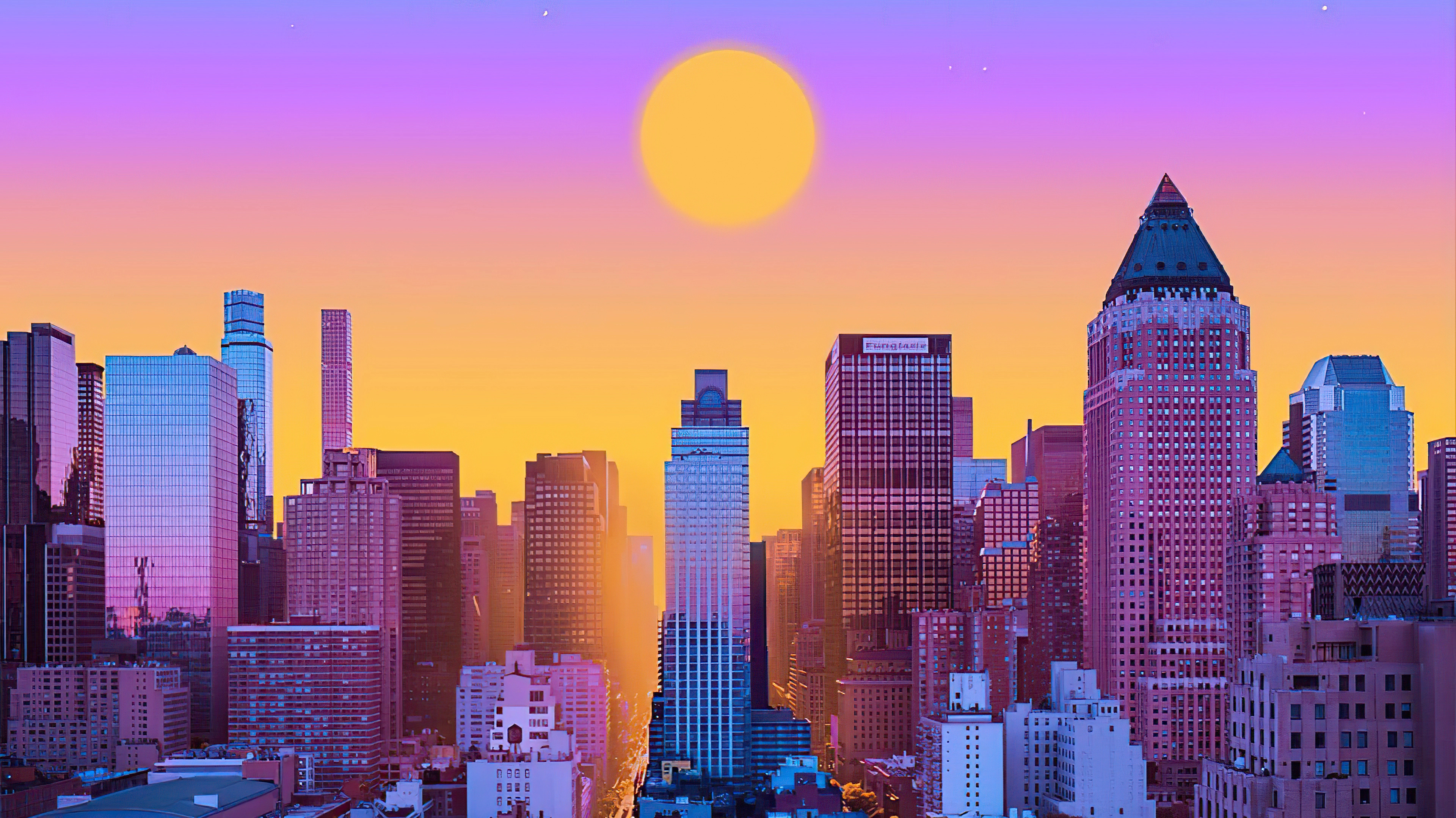 New York: Big Apple, Morning, Digital art. 3840x2160 4K Background.