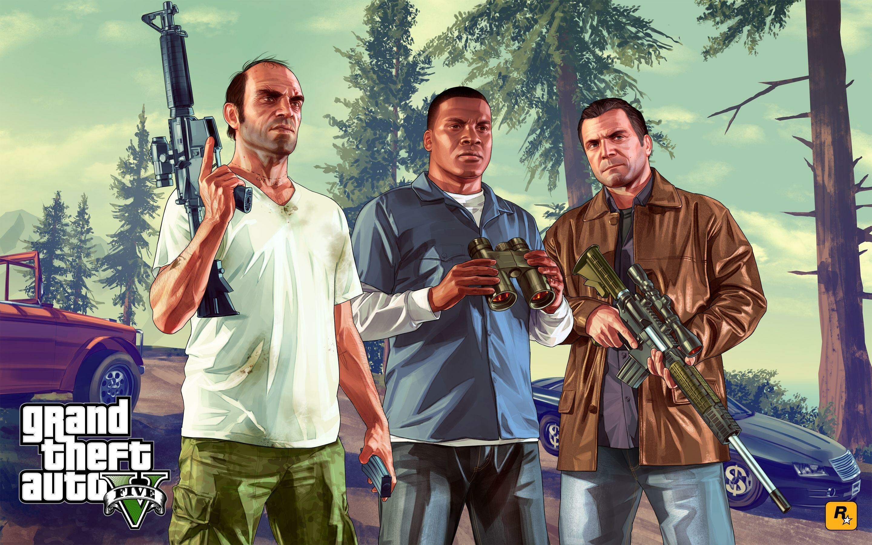 Grand Theft Auto 5: The open-world action game, players assume the role of three criminals. 2880x1800 HD Wallpaper.