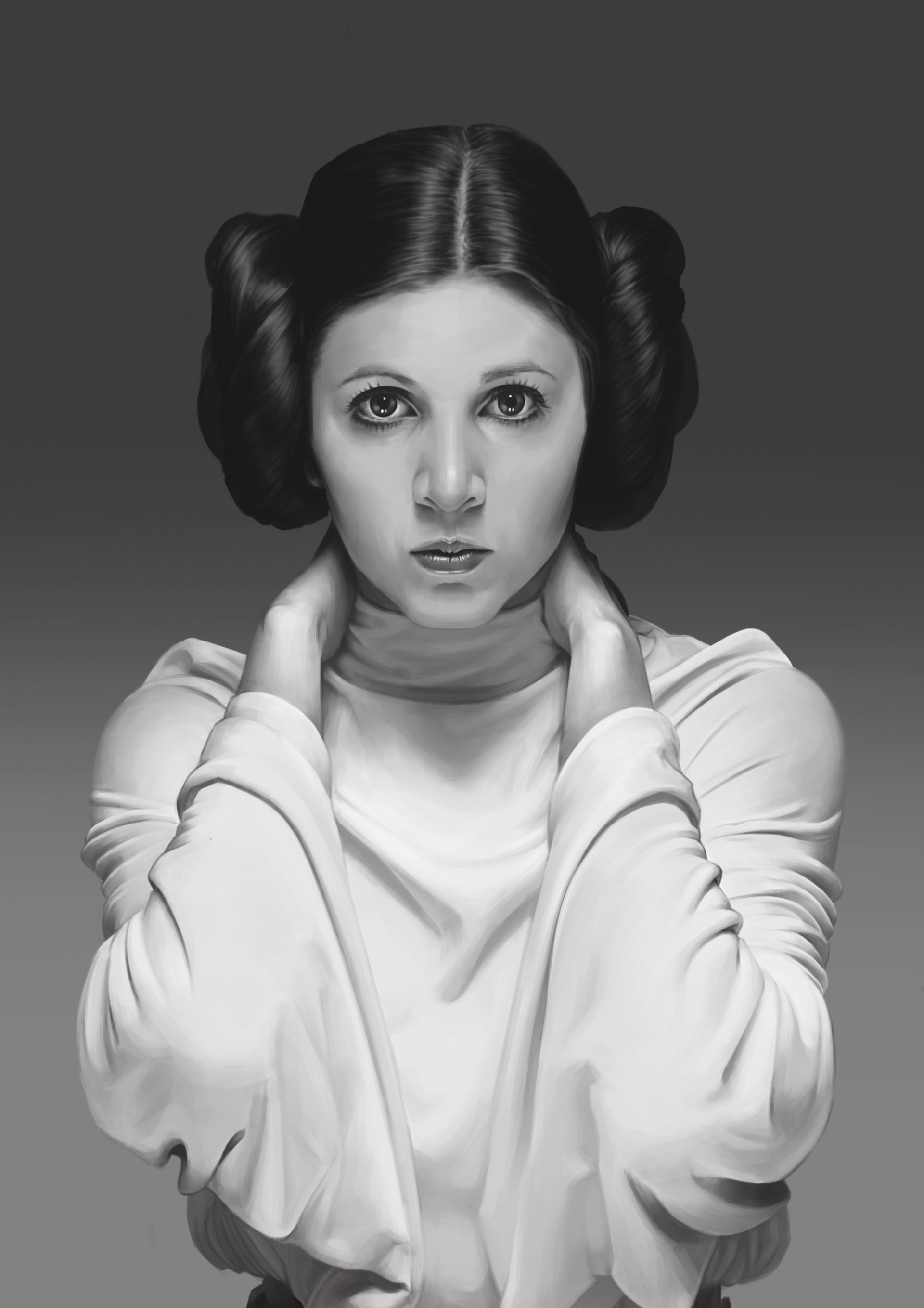 Princess Leia: Carrie Fisher, A member of the Imperial Senate, Monochrome. 1920x2720 HD Background.