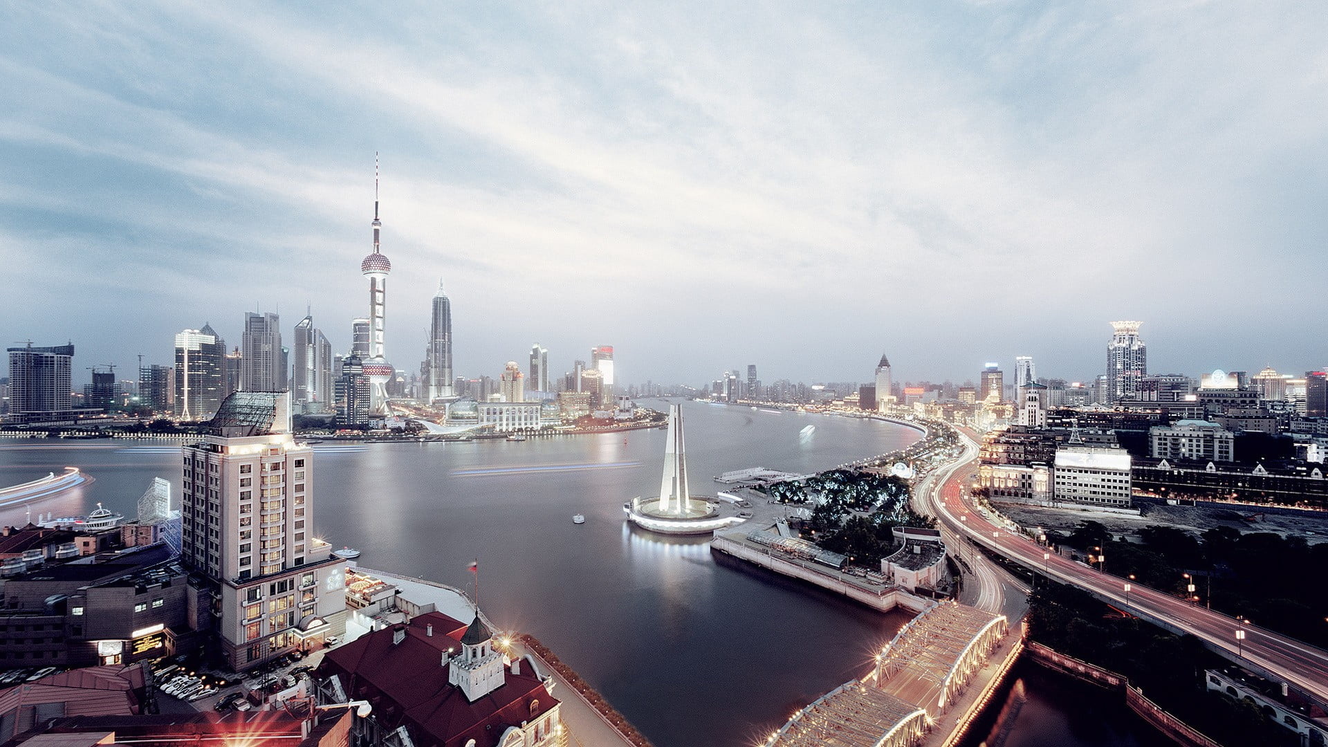 Daylight cityscape, Shanghai skyline, Yangtze River, Travels, 1920x1080 Full HD Desktop