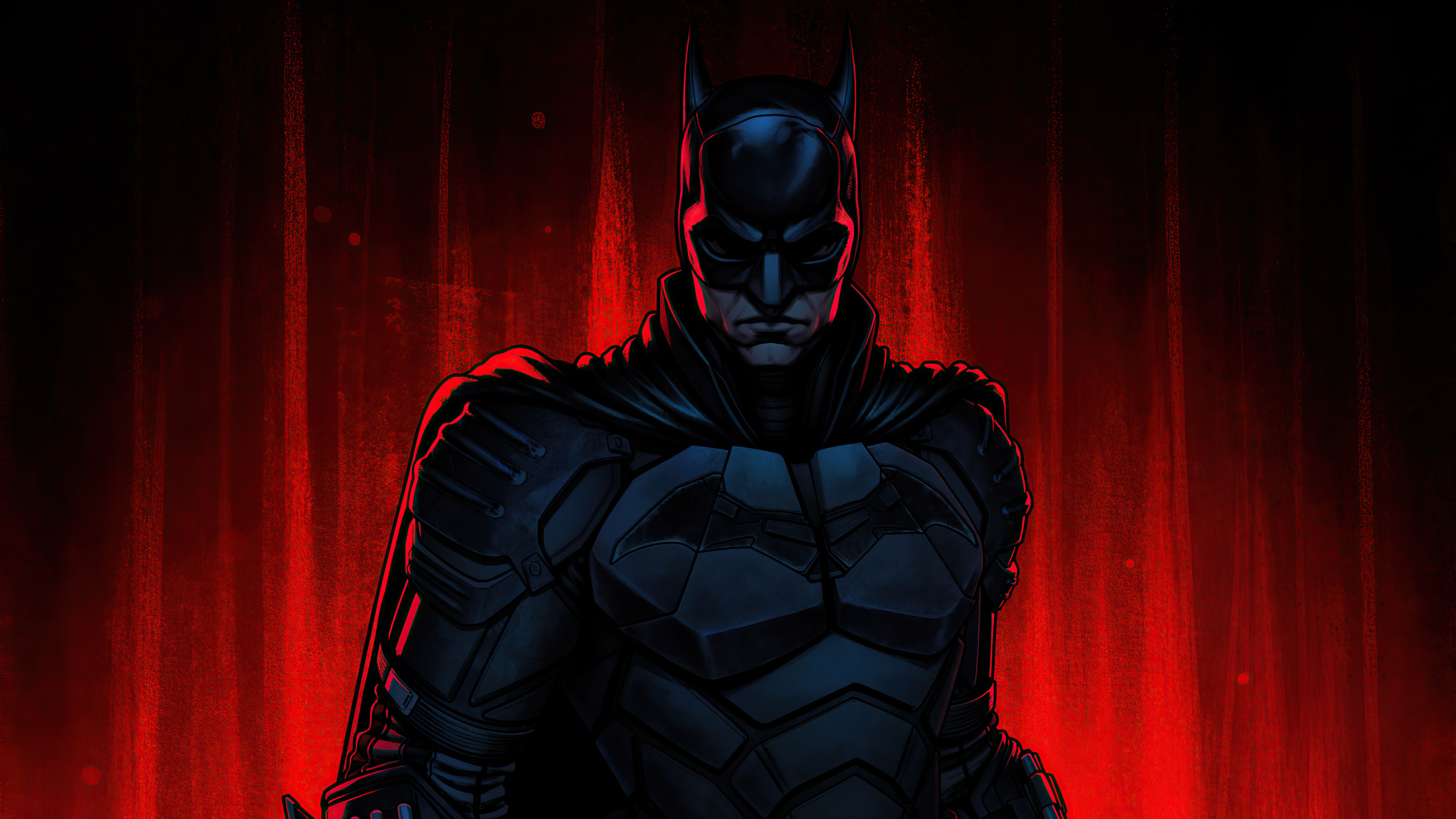 The Batman, Red Background, Striking Contrast, Dark Silhouette, Iconic Gargoyle, 3840x2160 4K Desktop