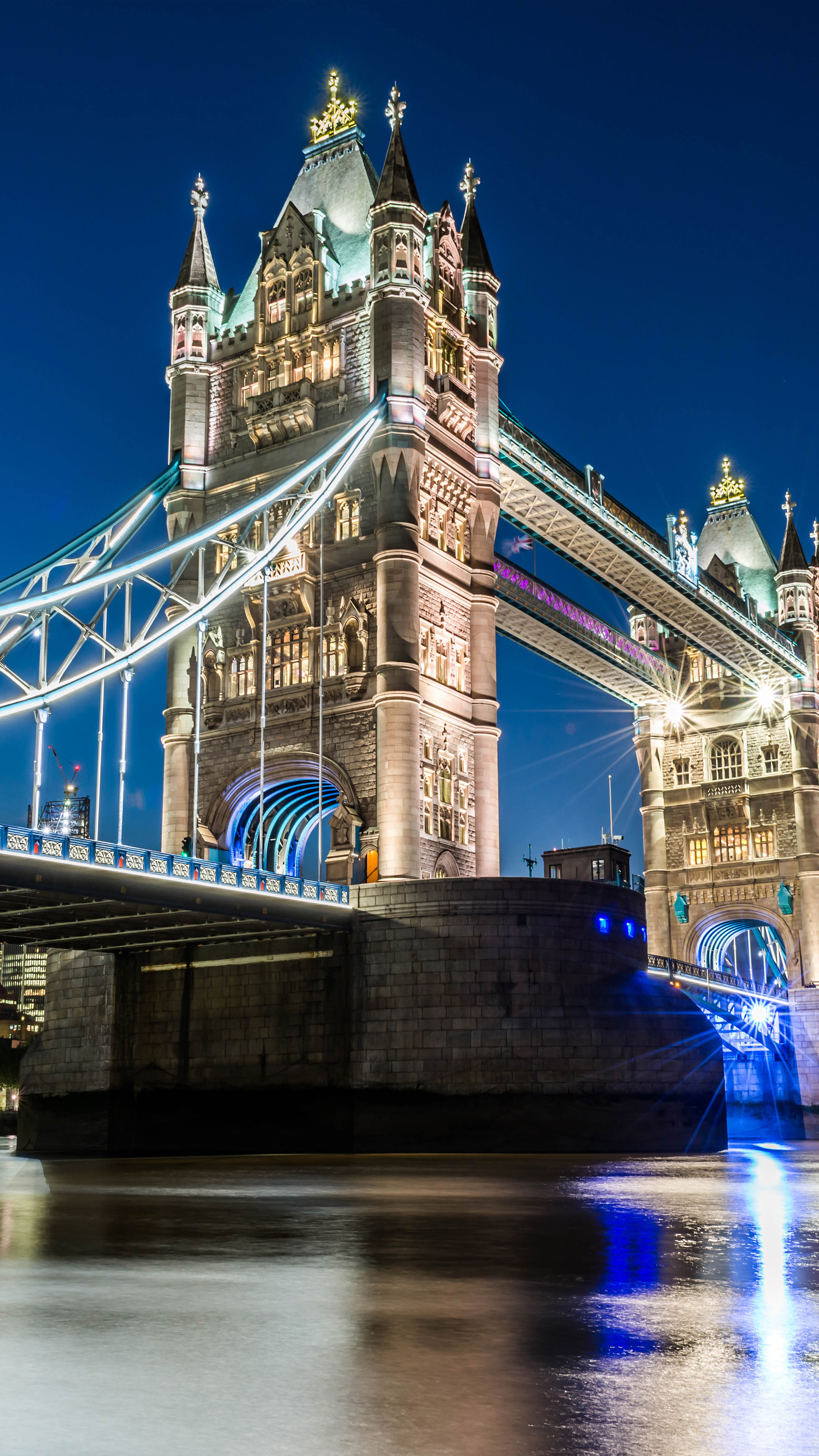 London: Tower Bridge, Night city lights. 2160x3840 4K Background.