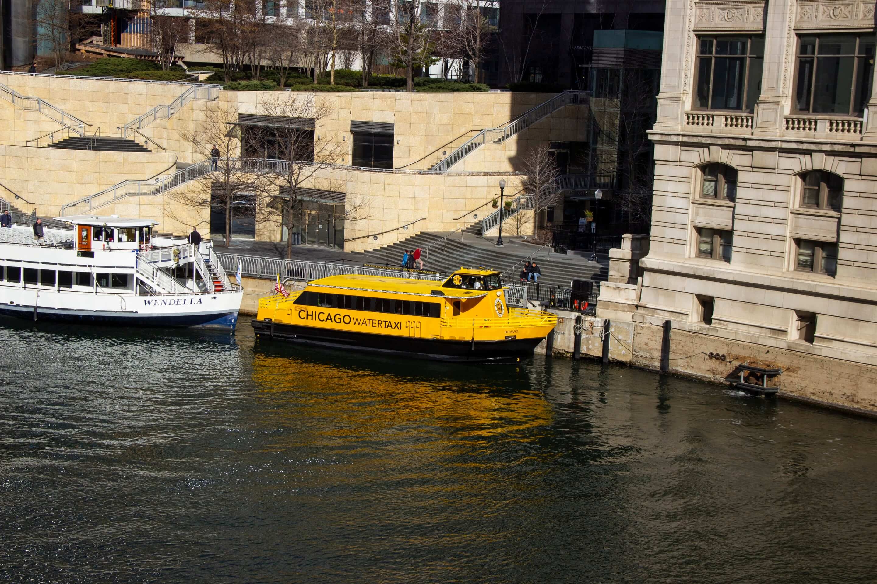 Water Taxi: Chicago's river transportation service, An iconic fleet of black and yellow boats. 2880x1920 HD Wallpaper.