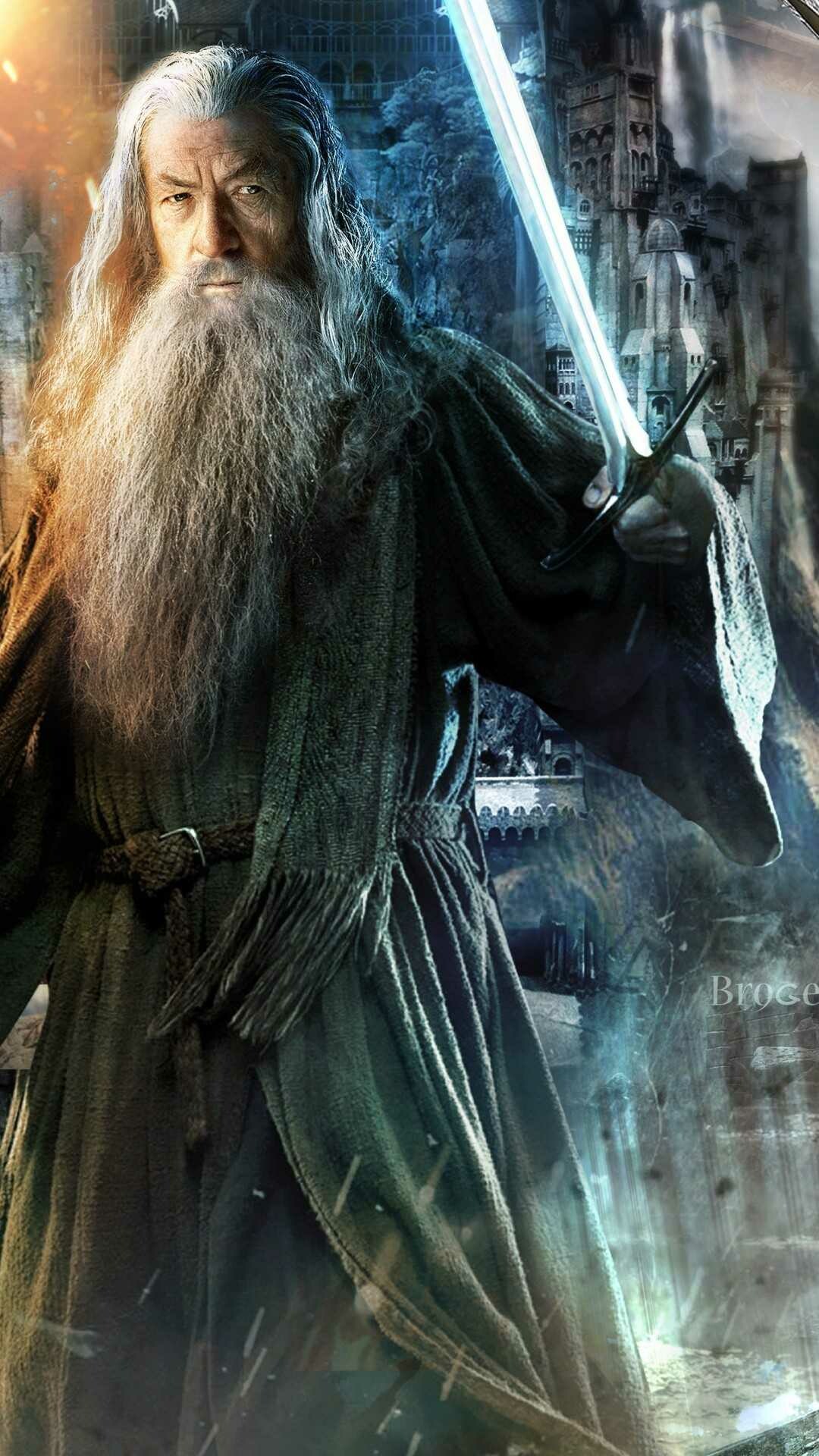 The Hobbit: Gandalf, A wizard, one of the Istari order, and the leader of the Fellowship of the Ring. 1080x1920 Full HD Wallpaper.