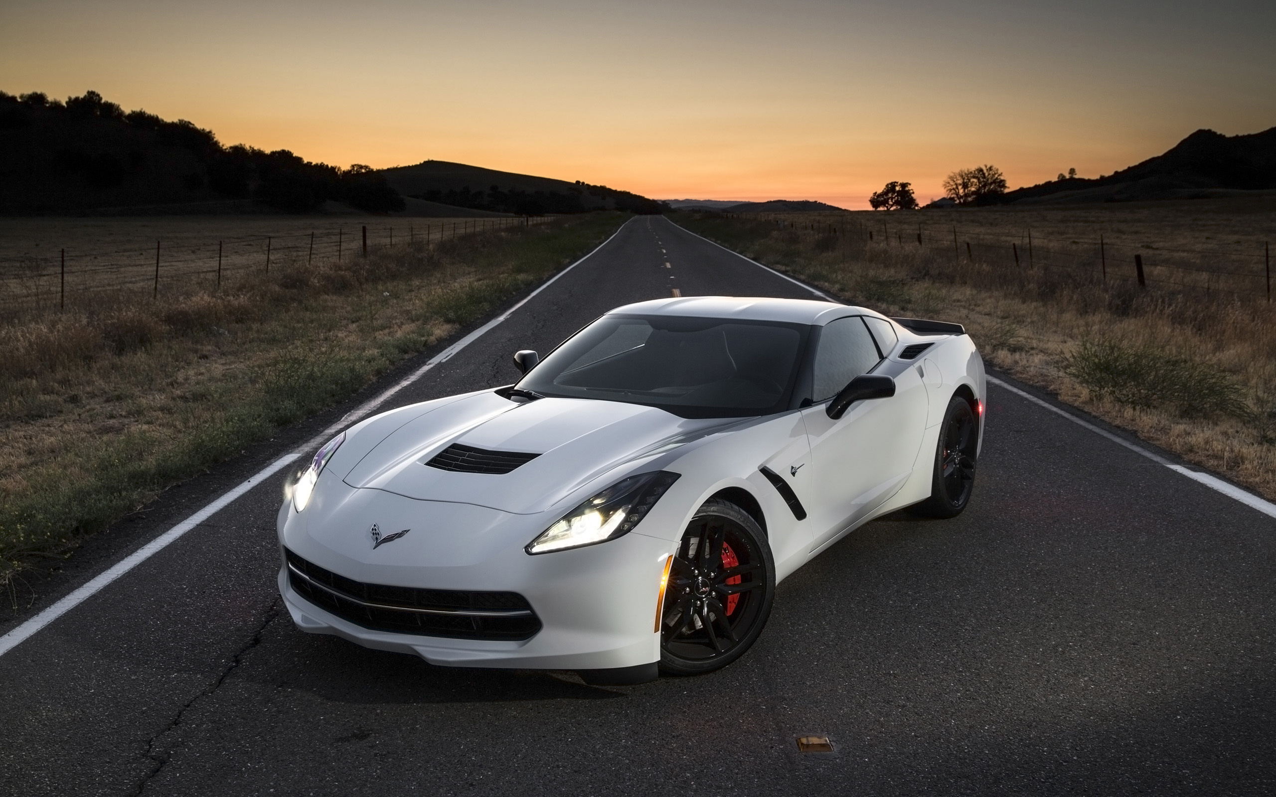 Corvette: Stingray C7, Engine with turbo-boost technology, High-speed driving. 2560x1600 HD Wallpaper.