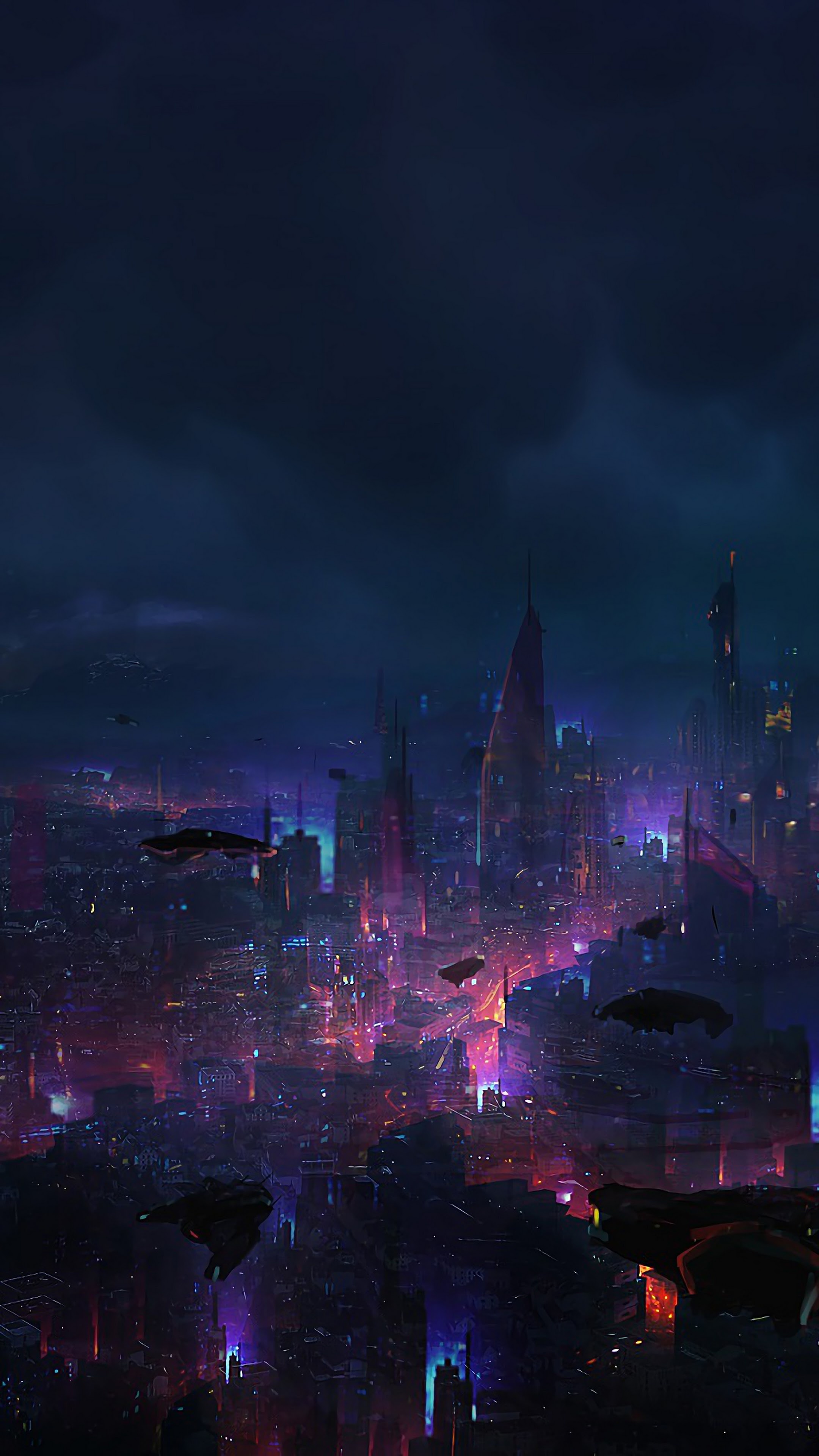 Cyberpunk city night, Scenery, Sci-fi, Wallpaper, 2160x3840 4K Handy