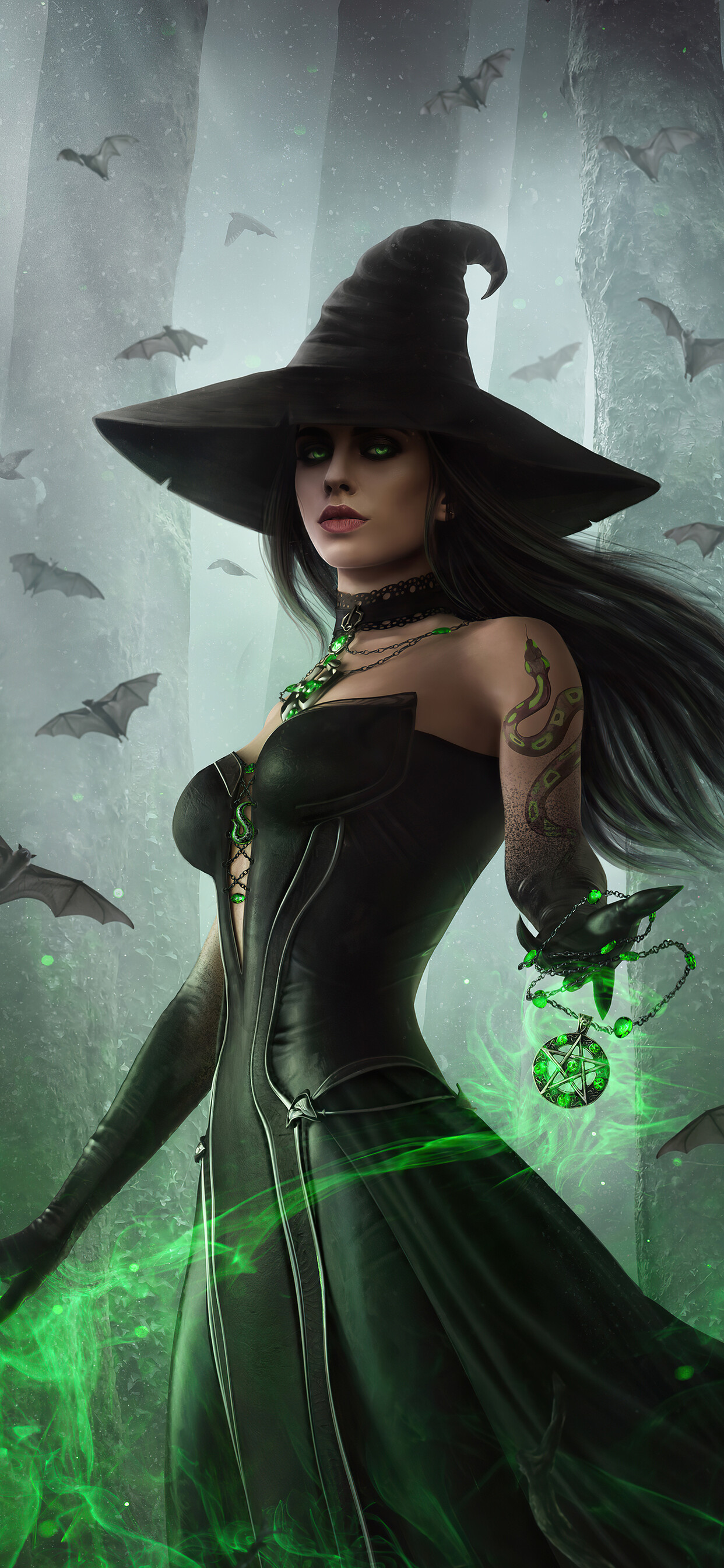 Witch: Enchantress, Practices magic or sorcery. 1250x2690 HD Background.