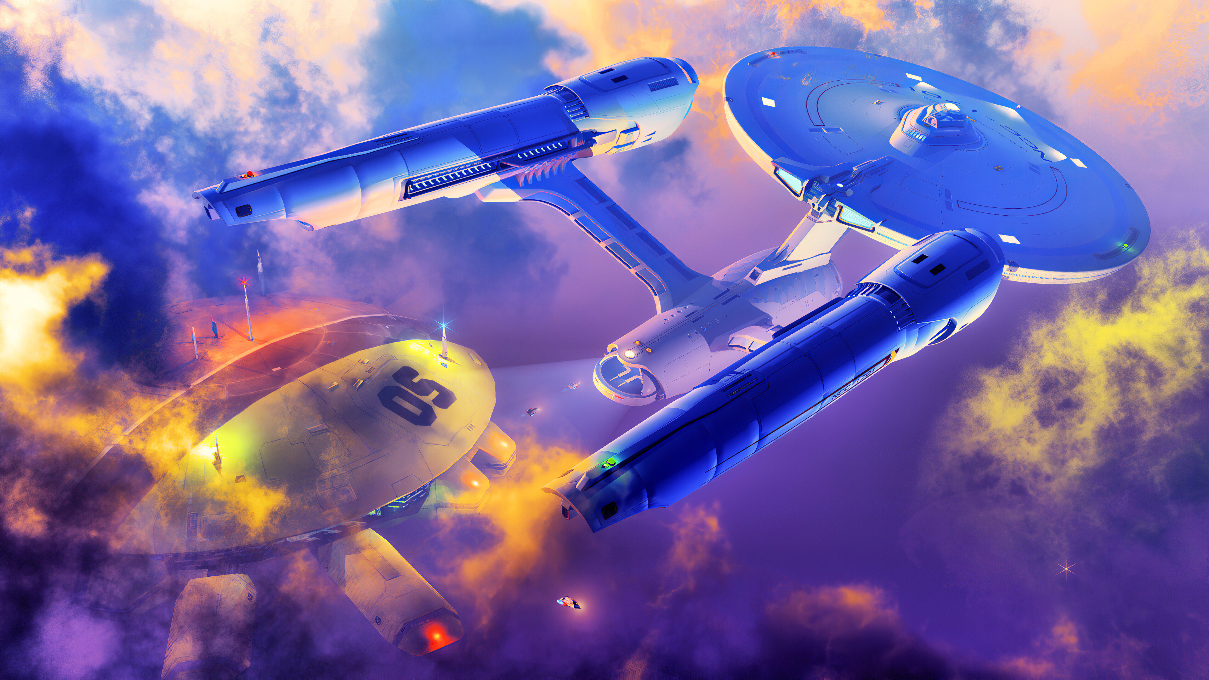 Star Trek: The USS Enterprise, A Federation Constitution-class starship in service to Starfleet during the 23rd century. 3840x2160 4K Background.