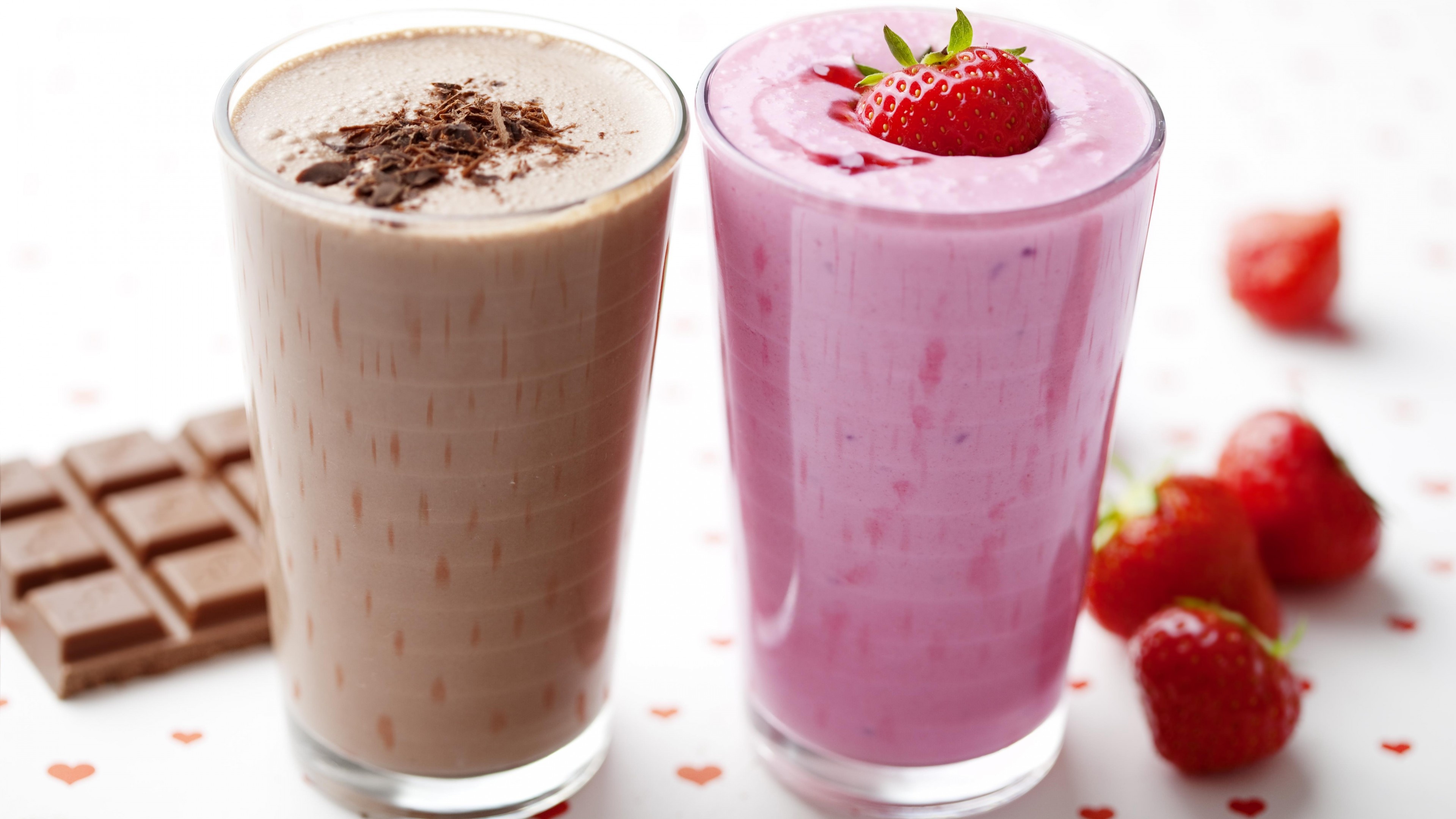 Milkshake: A cold drink made of milk, Smoothies, Chocolate, Strawberry. 3840x2160 4K Wallpaper.