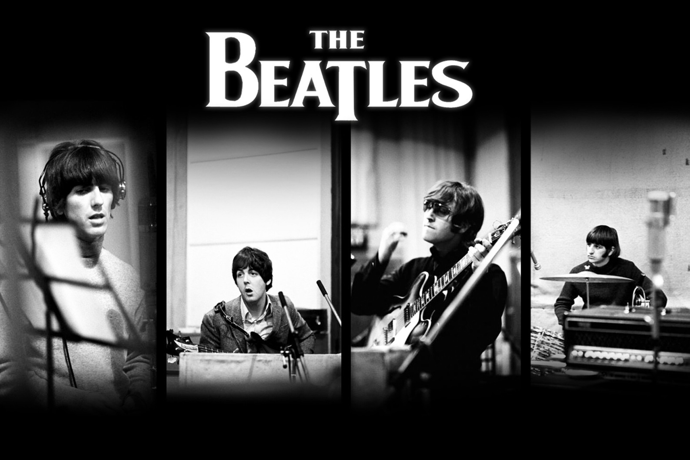 The Beatles: John Lennon, Paul McCartney, George Harrison, Ringo Starr. 2880x1920 HD Background.