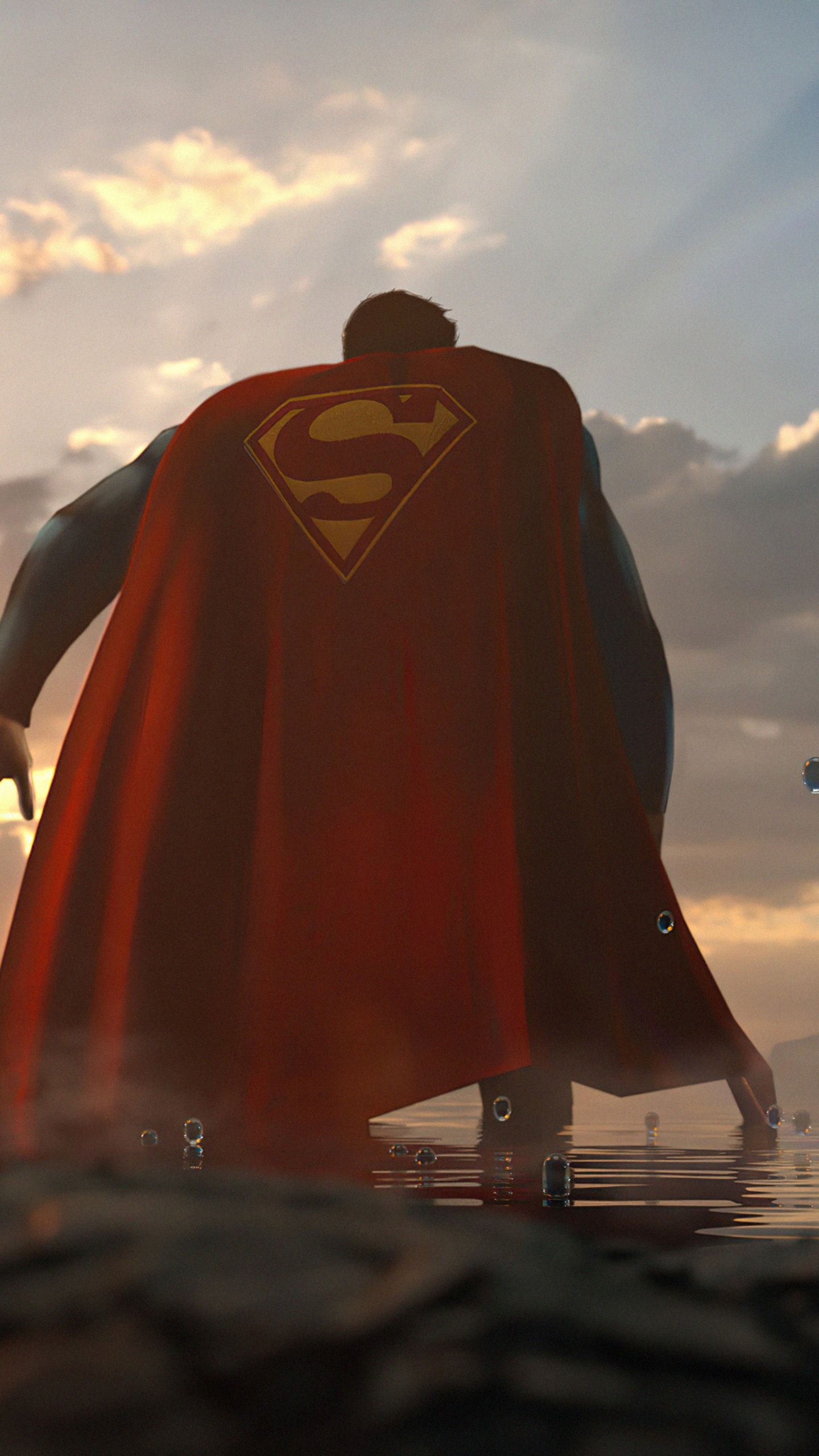 Superman, Striking background, Powerful imagery, Heroic stance, 1440x2560 HD Handy