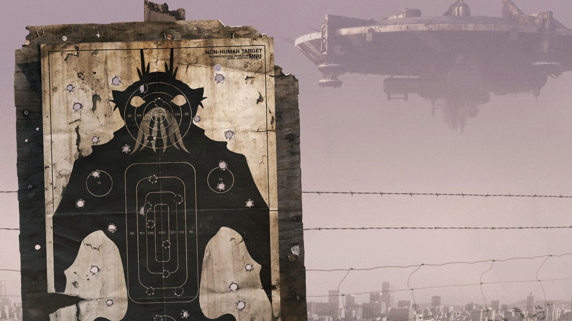 District 9: Produced for $30 million and shot on location in Chiawelo, Soweto, presenting fictional interviews, news footage, and video from surveillance cameras in a part-mock documentary-style format. 1920x1080 Full HD Background.