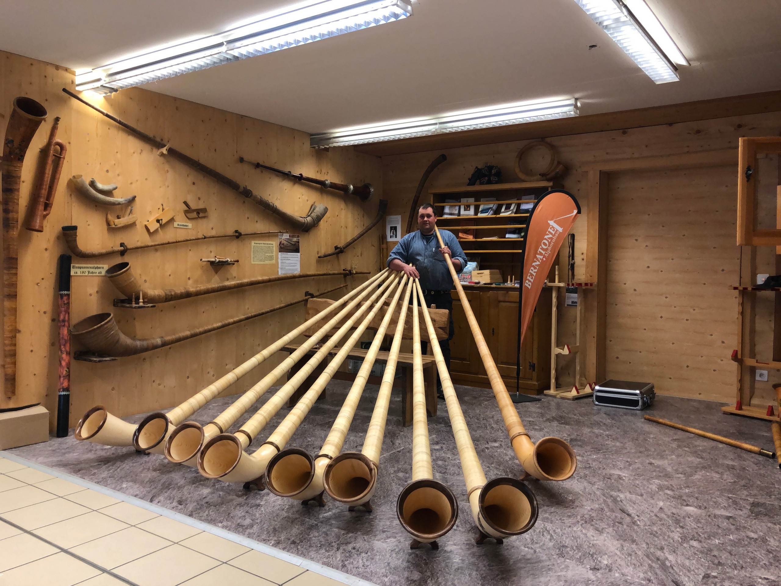 Alphorn: Alphorn maker Heinz Tschiemer, Traditional and typically Swiss music instruments, Mountain village of Habkern. 2560x1920 HD Wallpaper.