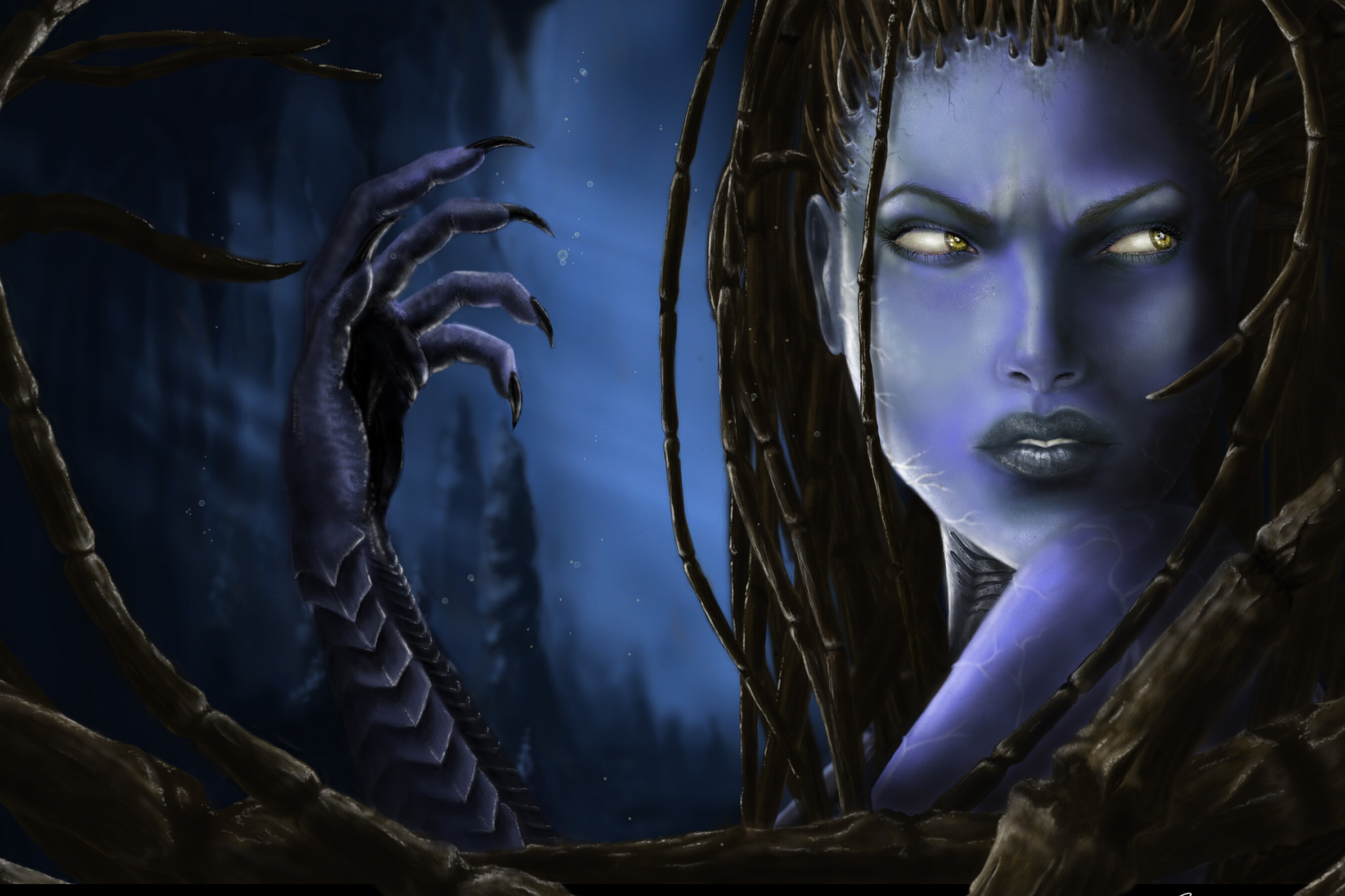 Ghost (Kerrigan): The central character in StarCraft II: Heart of the Swarm, Zerg Queen, A universe created by Blizzard. 3000x2000 HD Background.