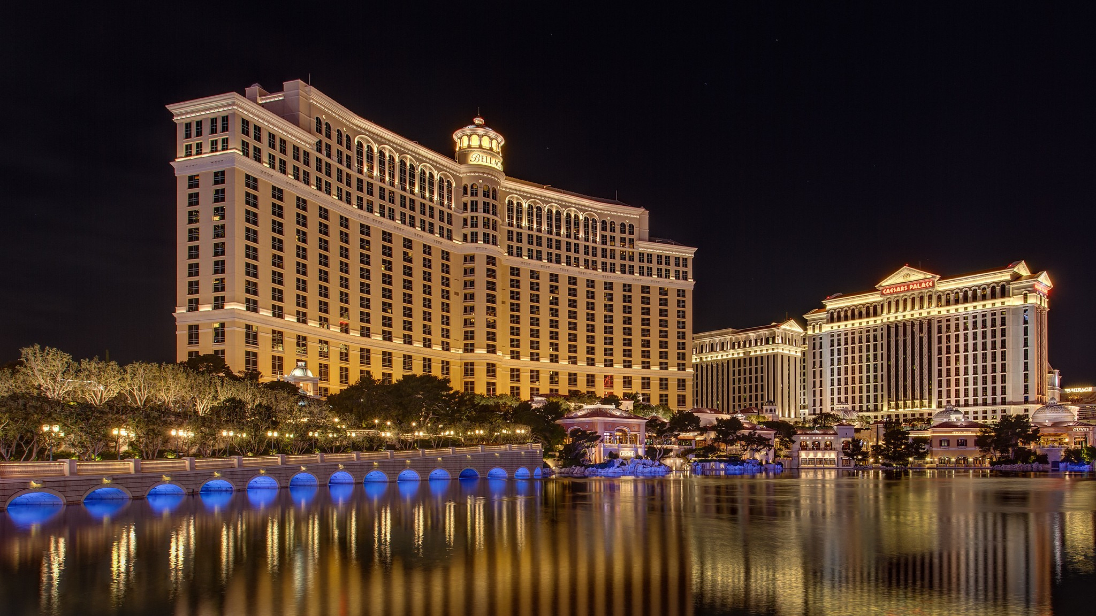 Las Vegas Nevada, Bellagio and Caesars Palace, Night wallpaper, Captivating visuals, 3840x2160 4K Desktop