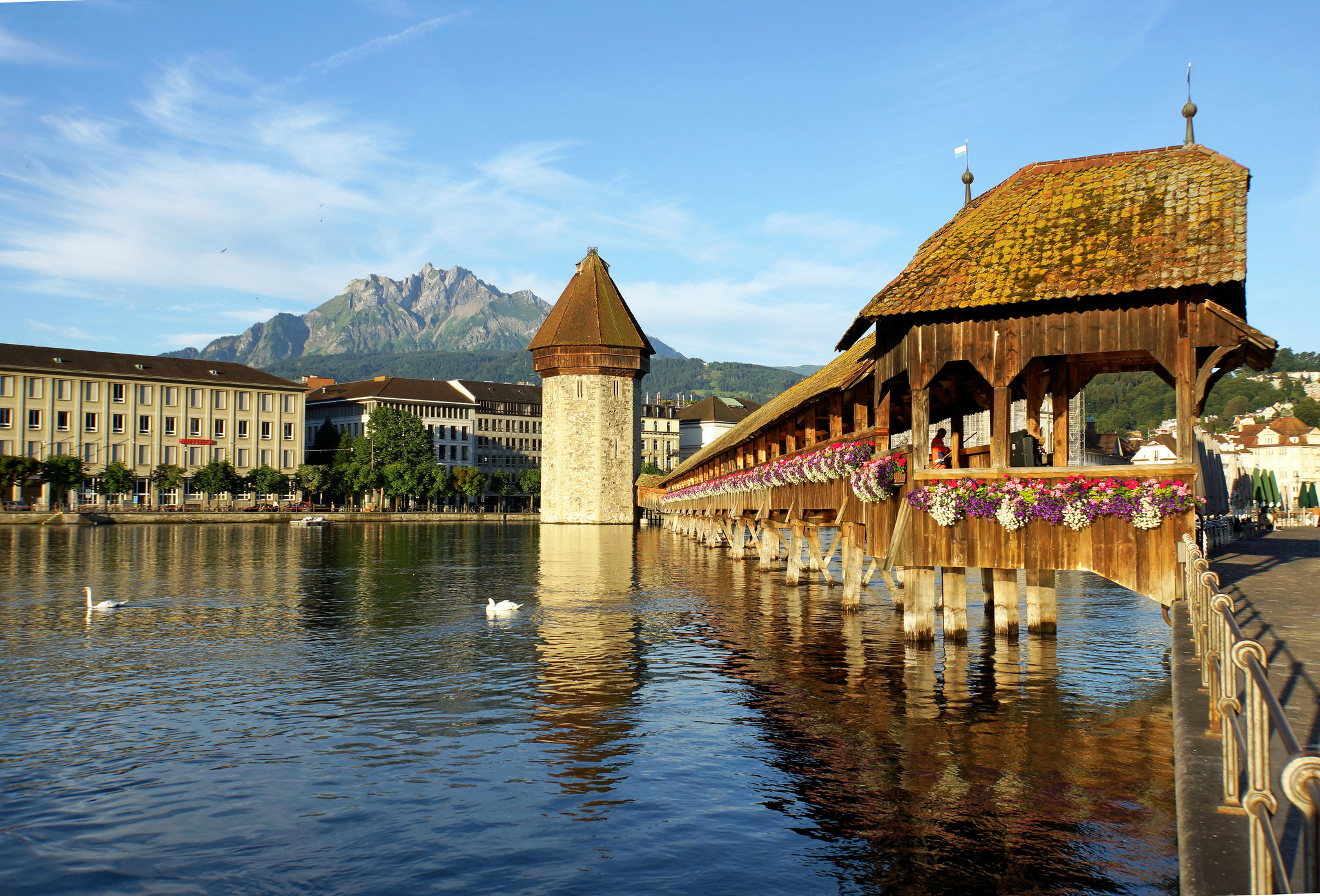 Chapel Bridge, Bars in Lucerne, Swiss nightlife, 2050x1400 HD Desktop
