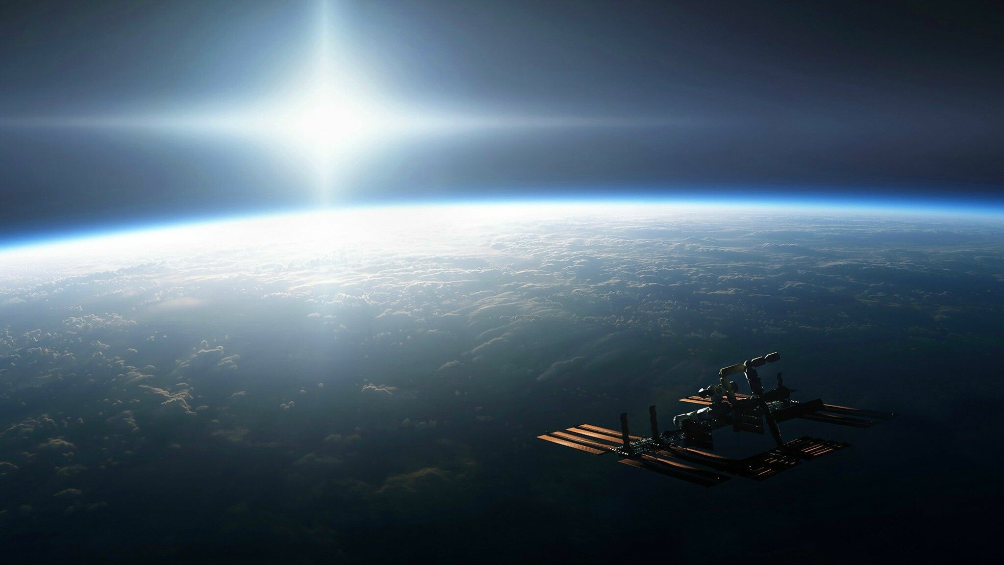 International Space Station: Spaceship, Five times as large as the U.S. Skylab, Earth, Orbit. 2050x1160 HD Wallpaper.