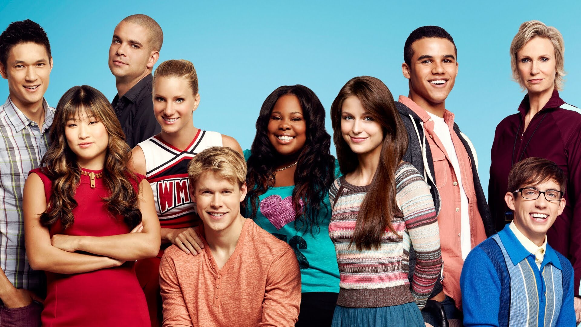 Glee (TV series): 100th Episode, Naya Rivera, Chord Overstreet, Heather Morris, Harry Shum Jr.. 1920x1080 Full HD Background.