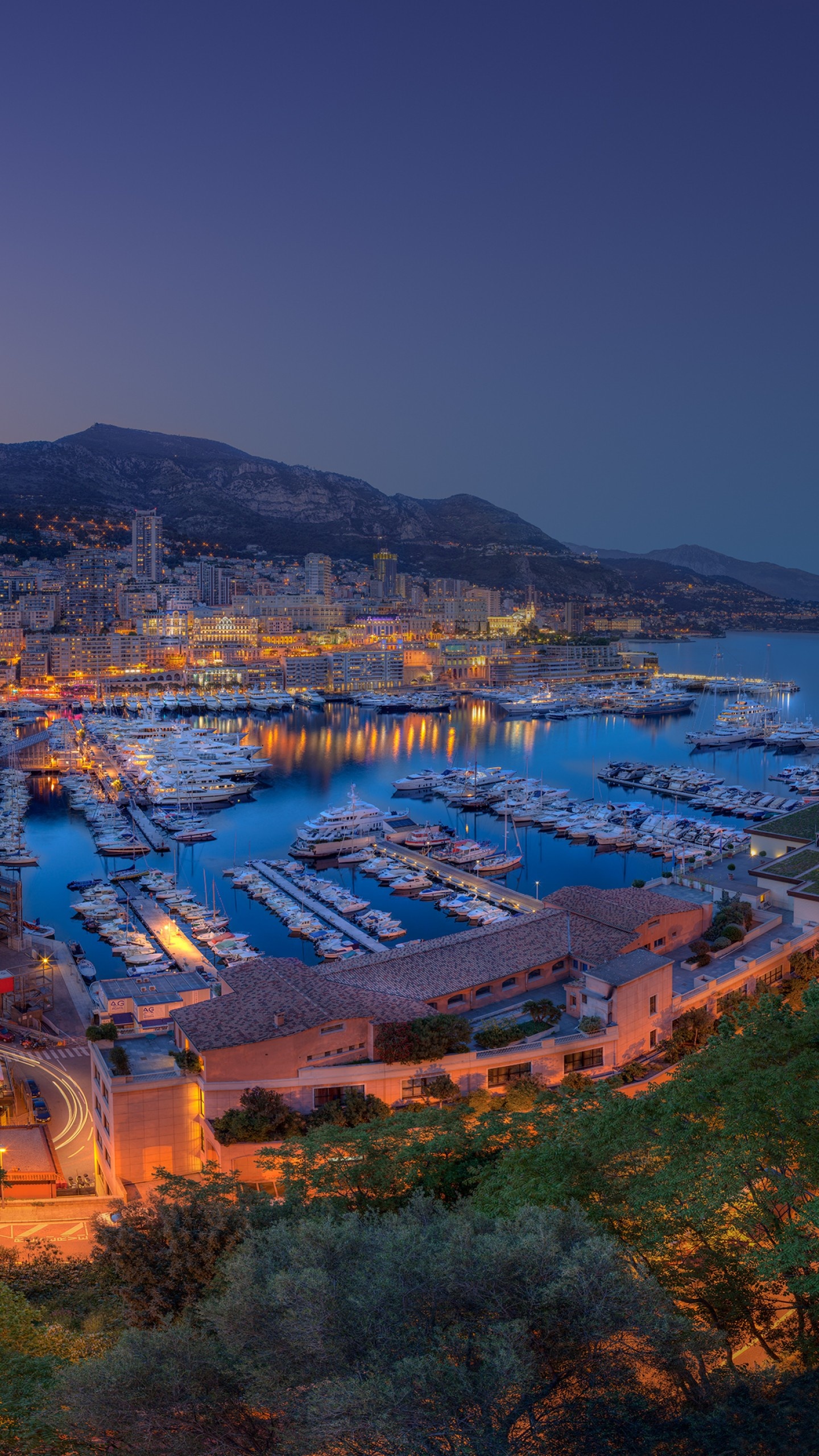 Monaco, Wallpaper, Twilight night sky, Boats, 1440x2560 HD Phone