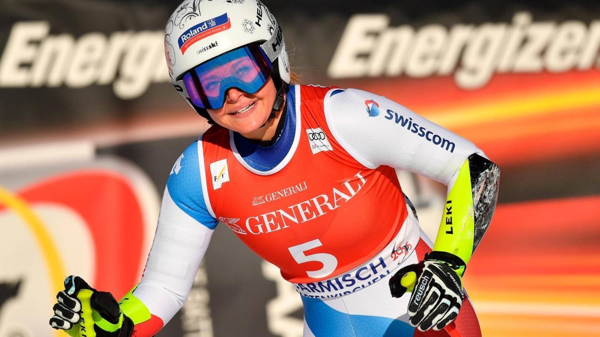 Corinne Suter, Super-G triumph, Garmisch success, Skiing achievement, 1920x1080 Full HD Desktop