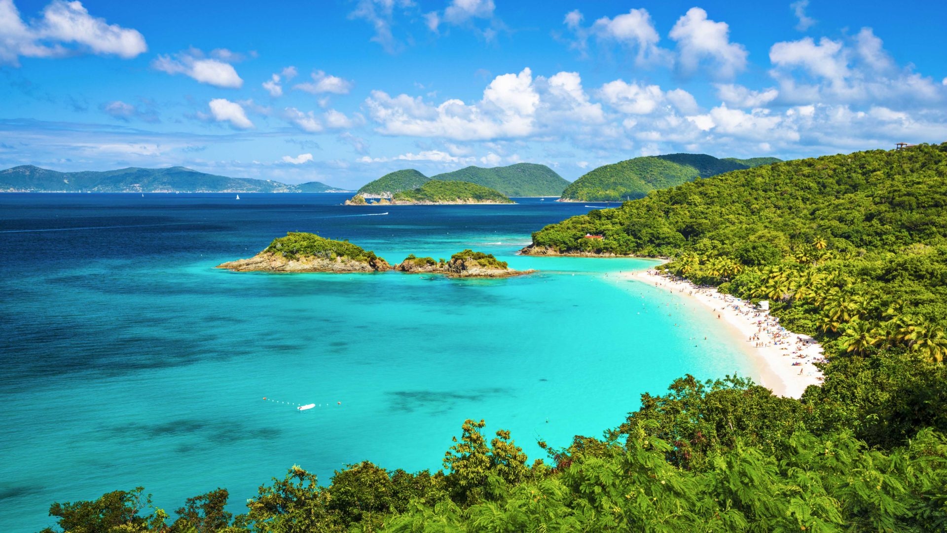 Caribbean Islands: Trunk Bay, a body of water and a beach on St. John, Natural landscape. 1920x1080 Full HD Wallpaper.