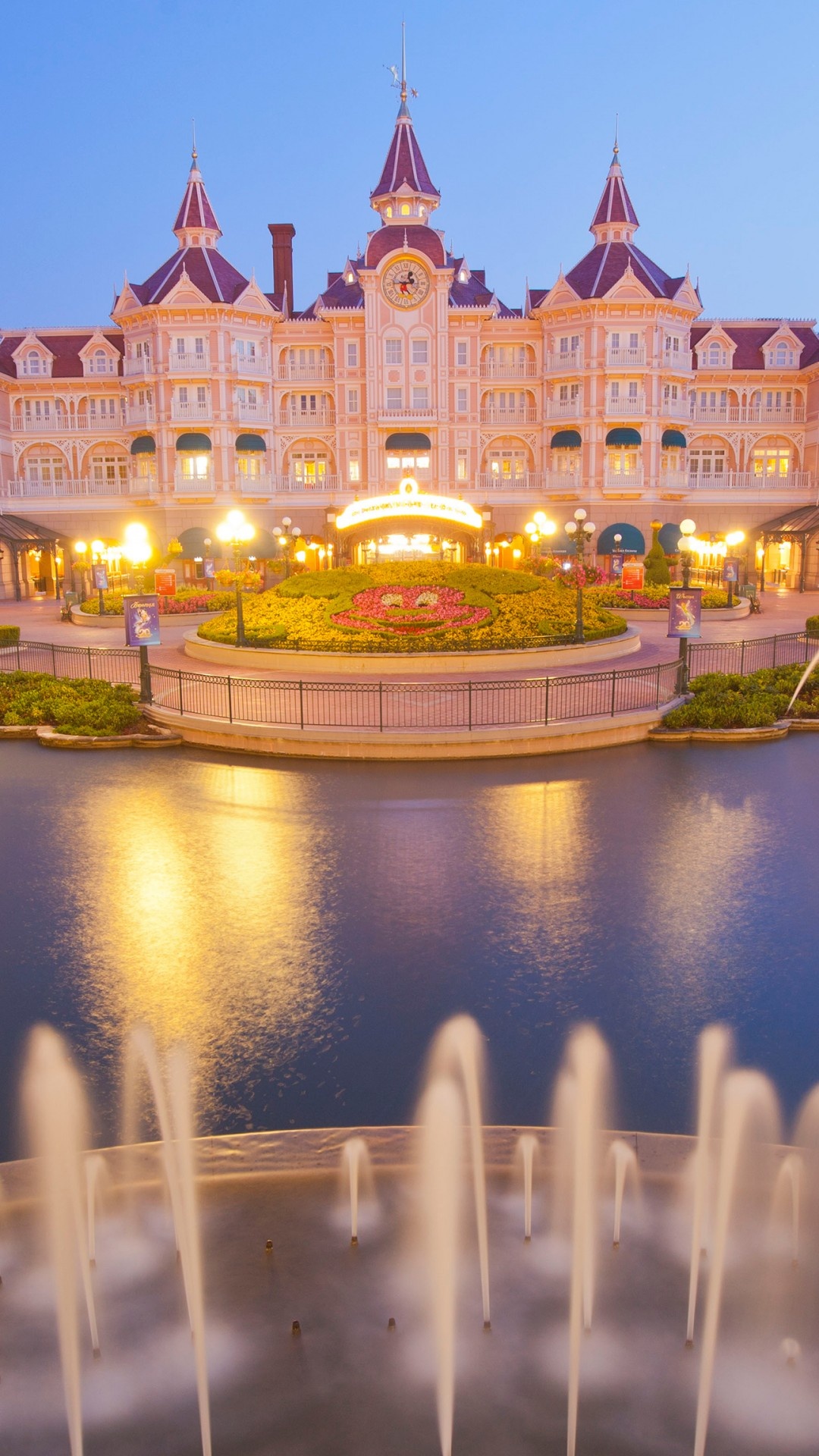 Paris: Disneyland Hotel, France, Europe, Fountain, Architecture. 1080x1920 Full HD Wallpaper.