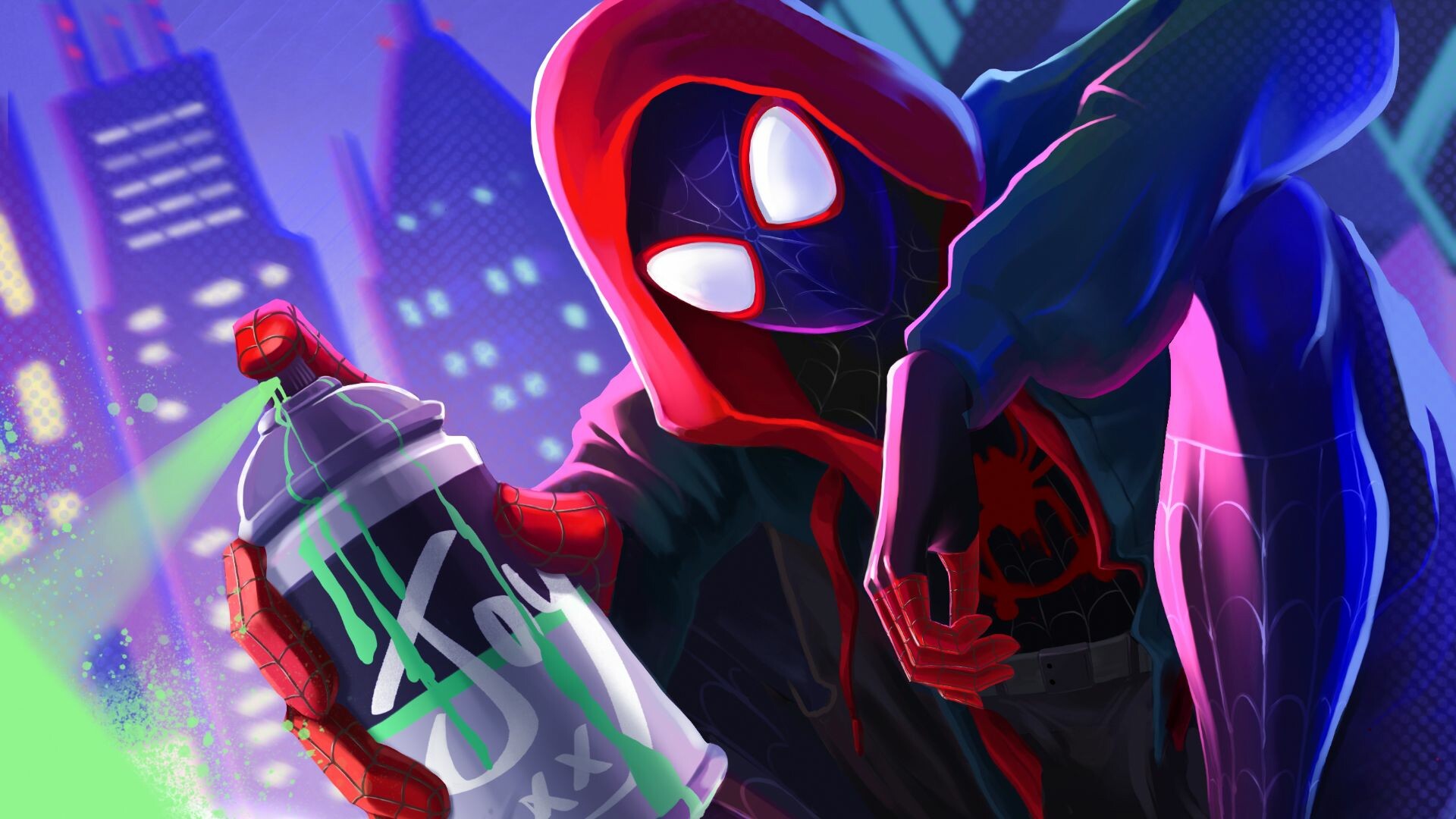 Spider-Man: Into the Spider-Verse: The movie centers on the adventures of the Brooklyn teen Miles Morales. 1920x1080 Full HD Background.