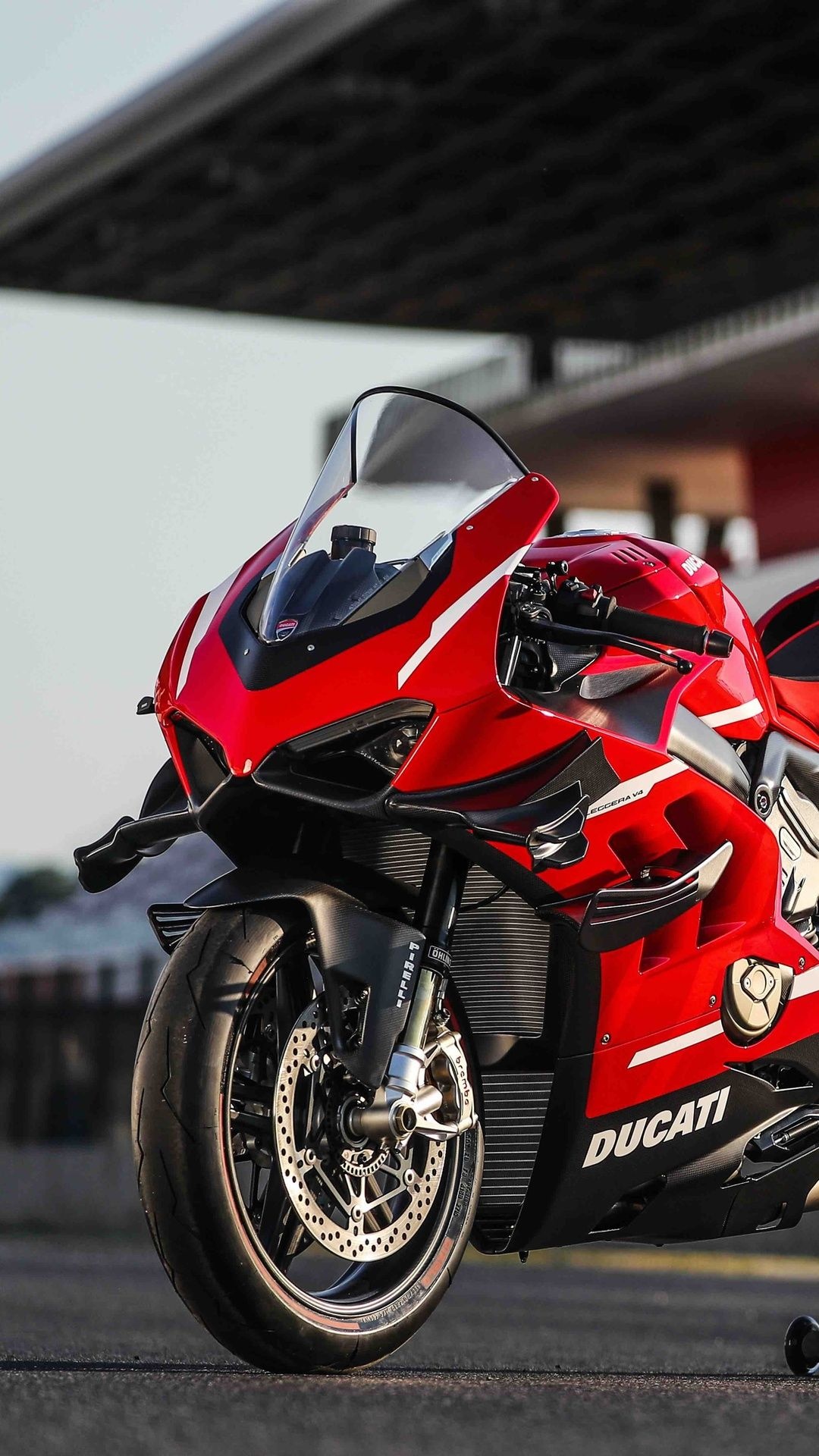 Superbike: A red racing motorcycle produced by Ducati, MotoGP, WSBK, Ducati Corse. 1080x1920 Full HD Background.
