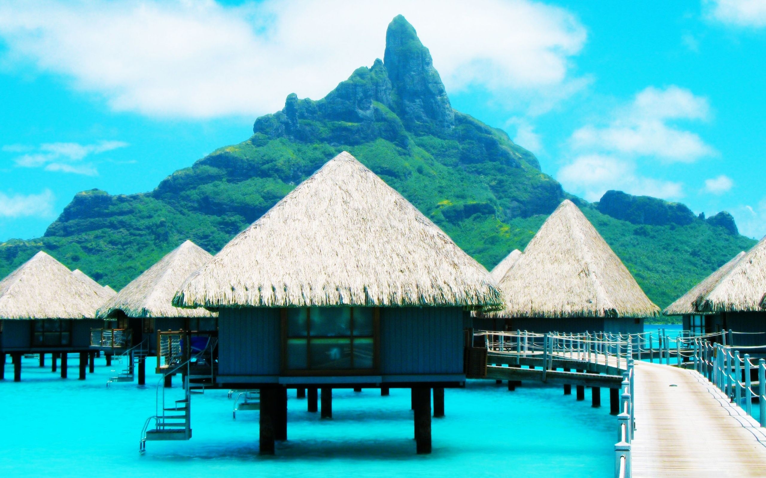 Bora Bora: Resort, Authentic Polynesian style and architecture, Villas. 2560x1600 HD Wallpaper.