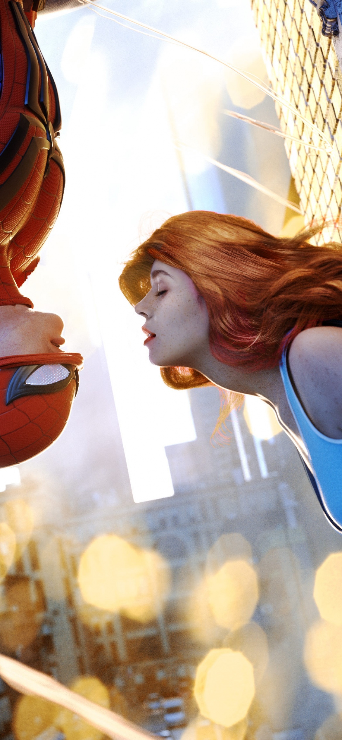 Spider Man wallpaper, Peter Parker and Mary Jane, Romantic graphics, CGI art, 1170x2540 HD Phone