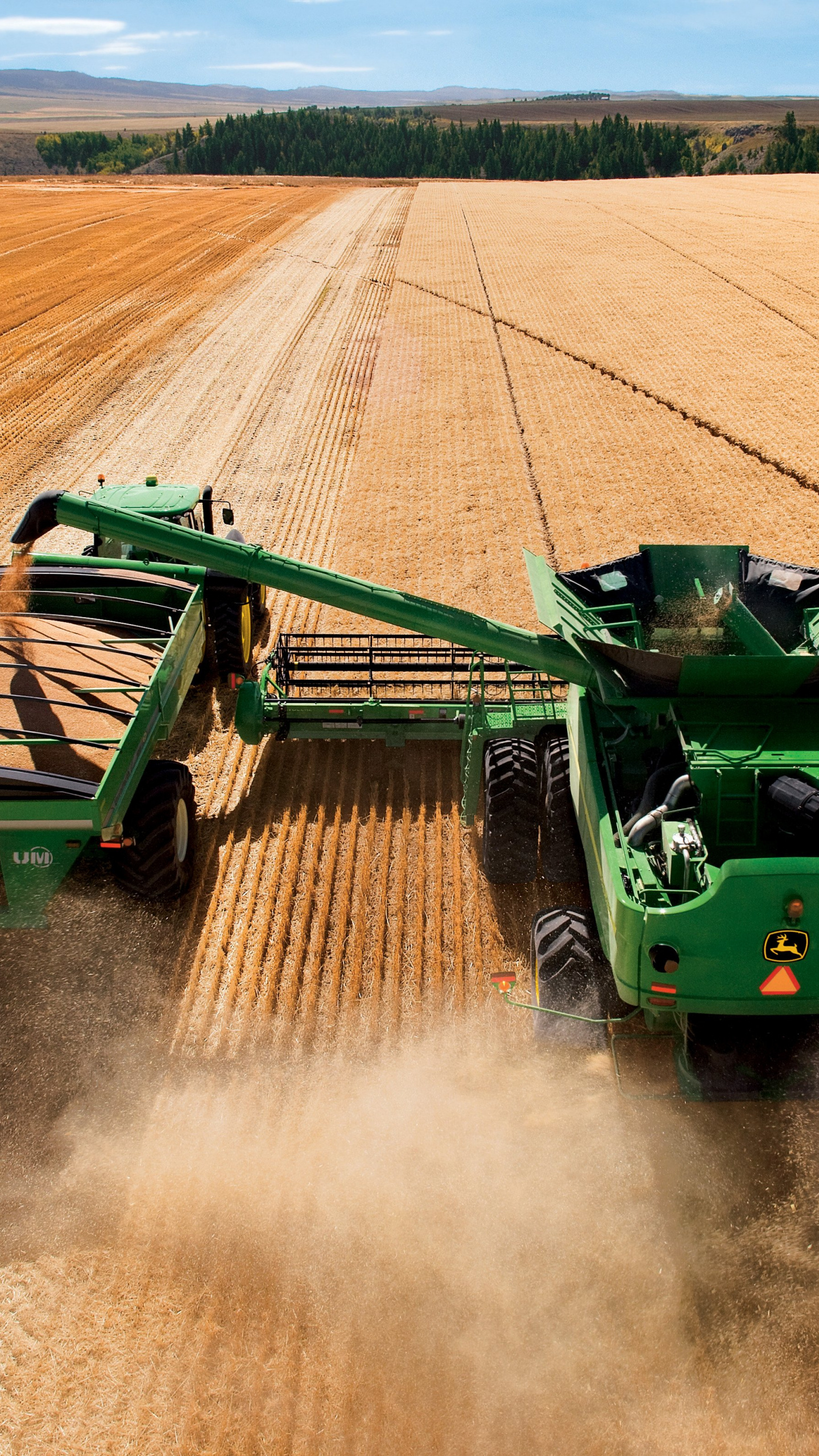 Farm: Grain crop harvesting, John Deere, Tractor, Industrial farming. 1440x2560 HD Background.