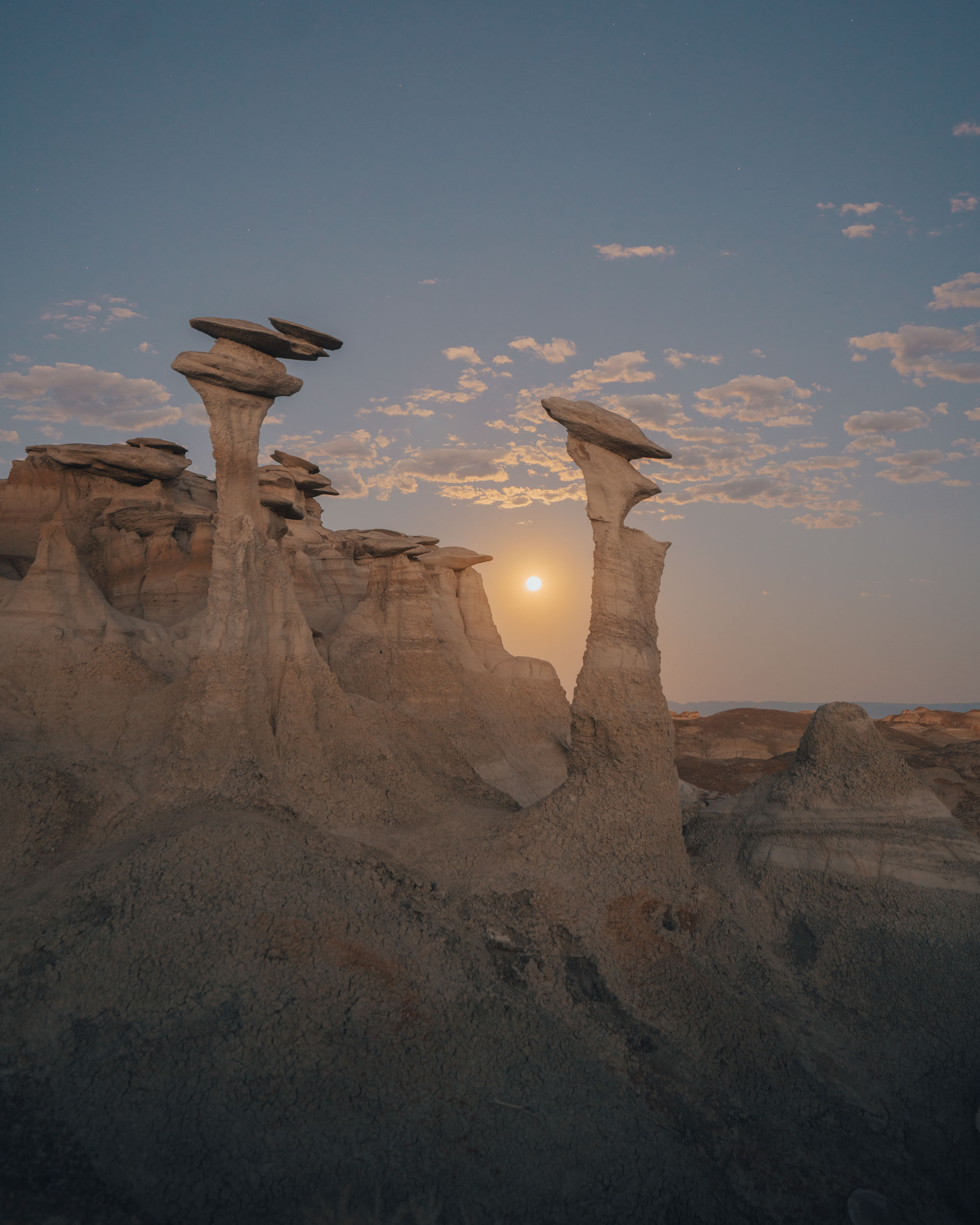 Bisti Badlands, Conversing hoodoos, Moonrise photography, Enchanting landscapes, 2000x2500 HD Phone