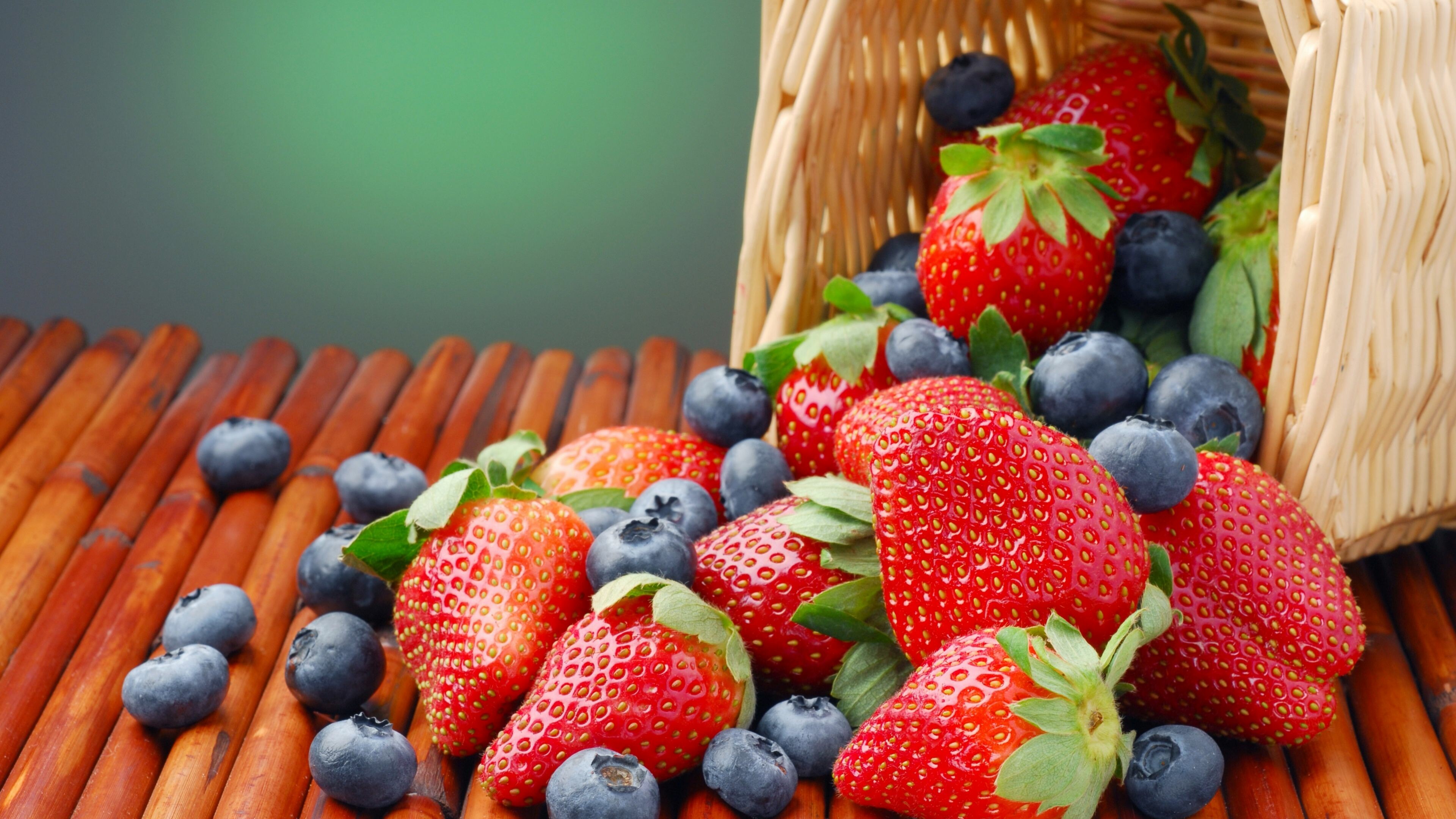 Fruit: Strawberry, Widely grown hybrid species of the genus Fragaria, Raw food. 3840x2160 4K Background.