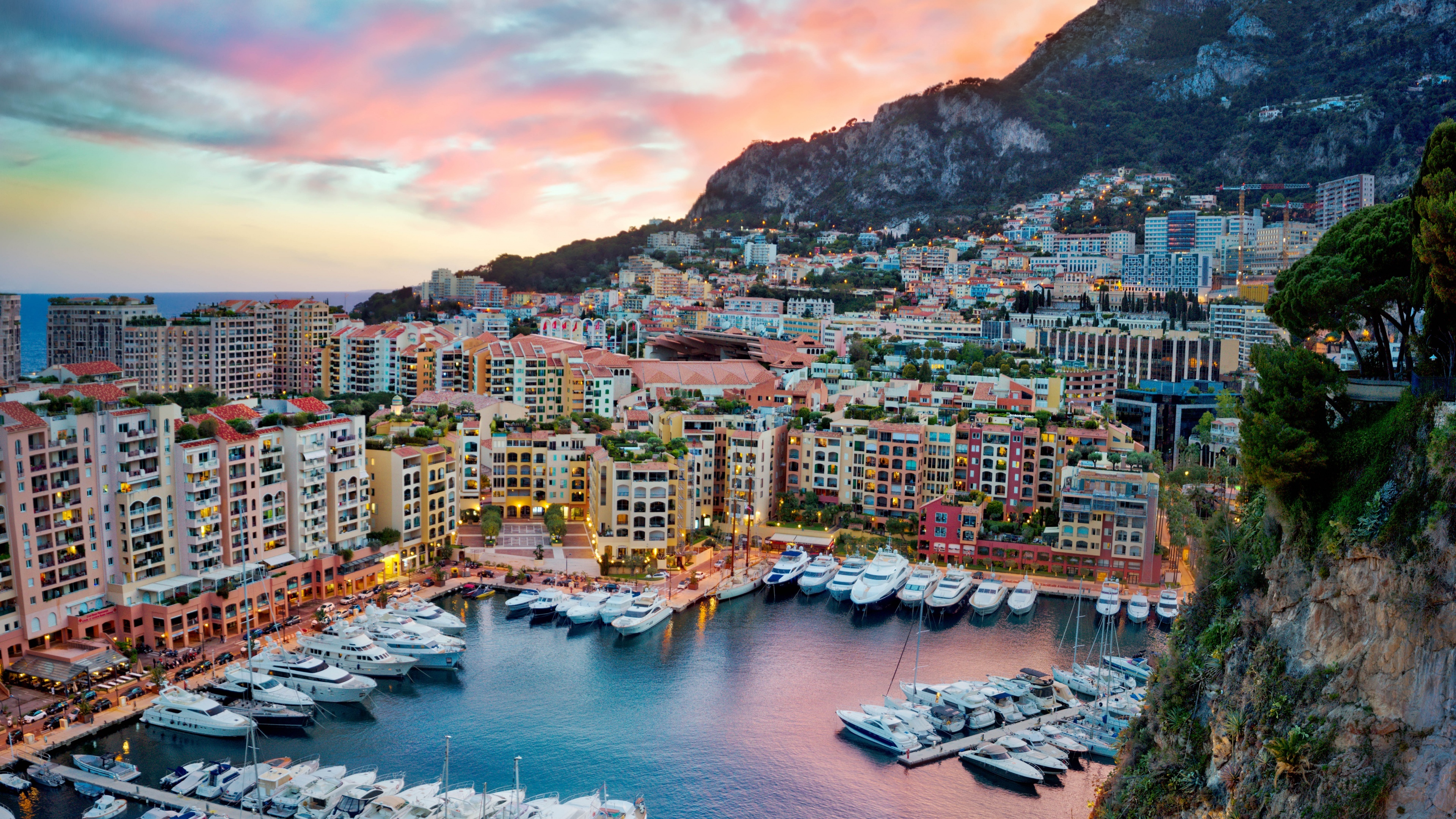 Monte Carlo wallpaper 4K, Monaco yacht harbor, Clouds sky view, Travels, 3840x2160 4K Desktop