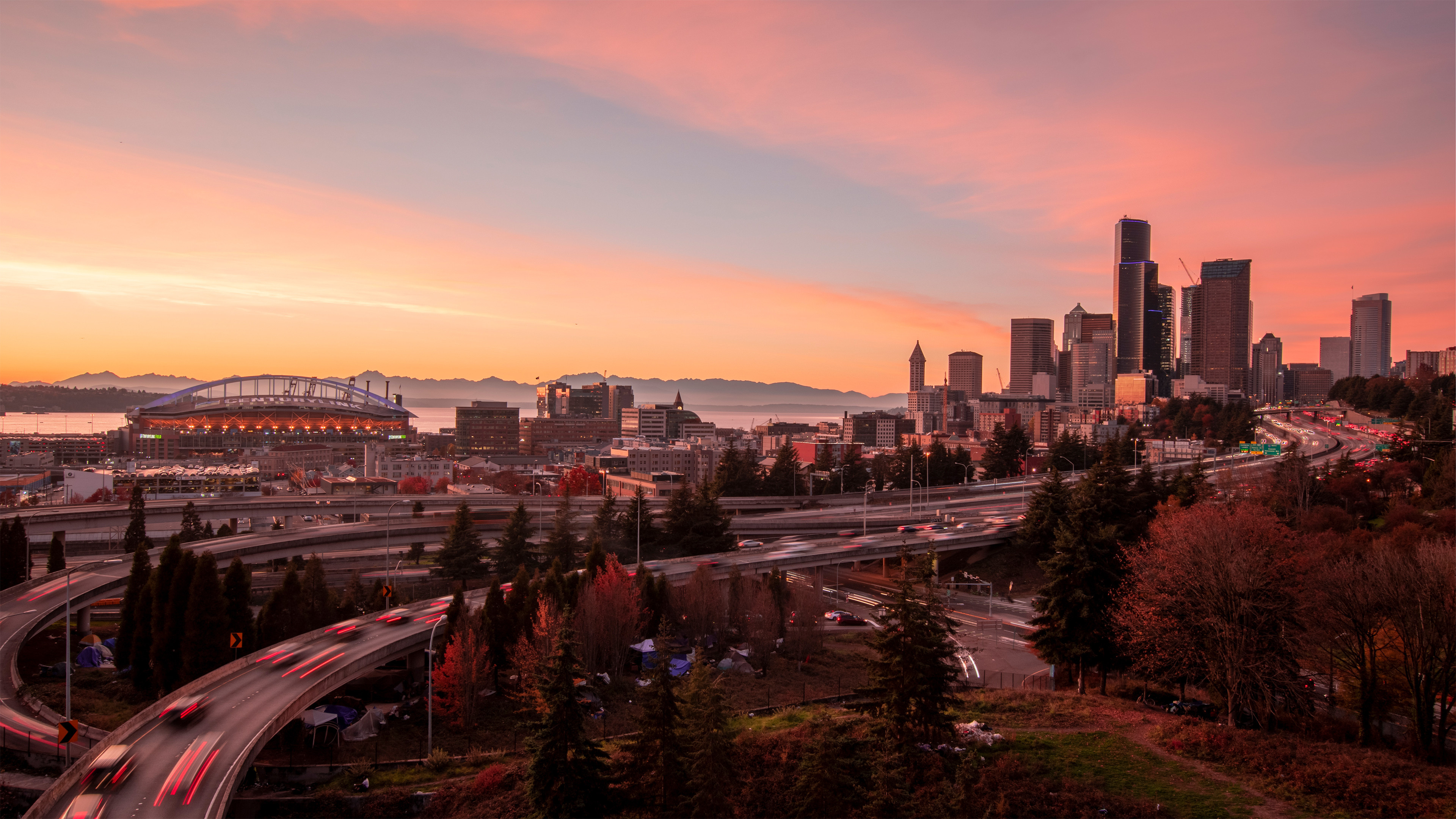 Seattle, Sakura sunset, 4K wallpaper, Tranquil beauty, 3840x2160 4K Desktop