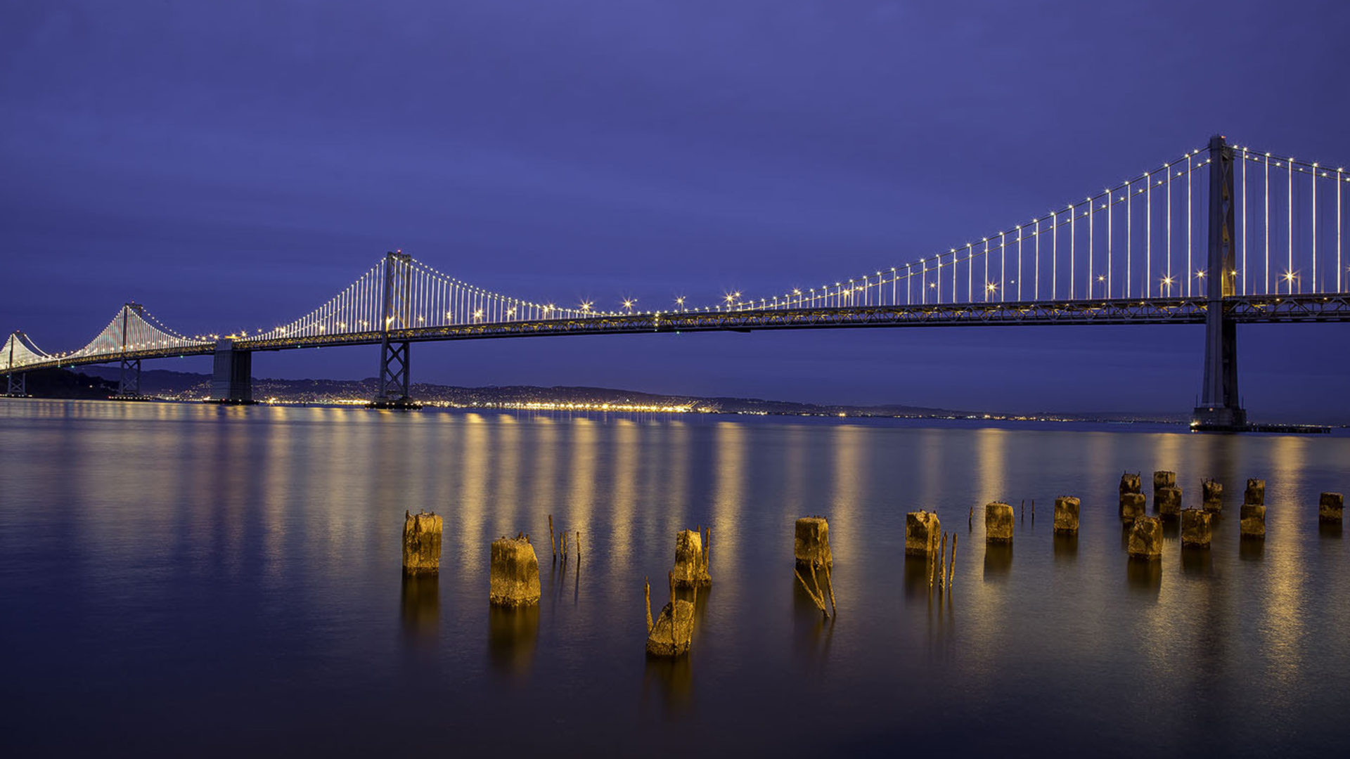 Oakland travels, Bay Bridge lights, California beauty, Nighttime allure, 1920x1080 Full HD Desktop