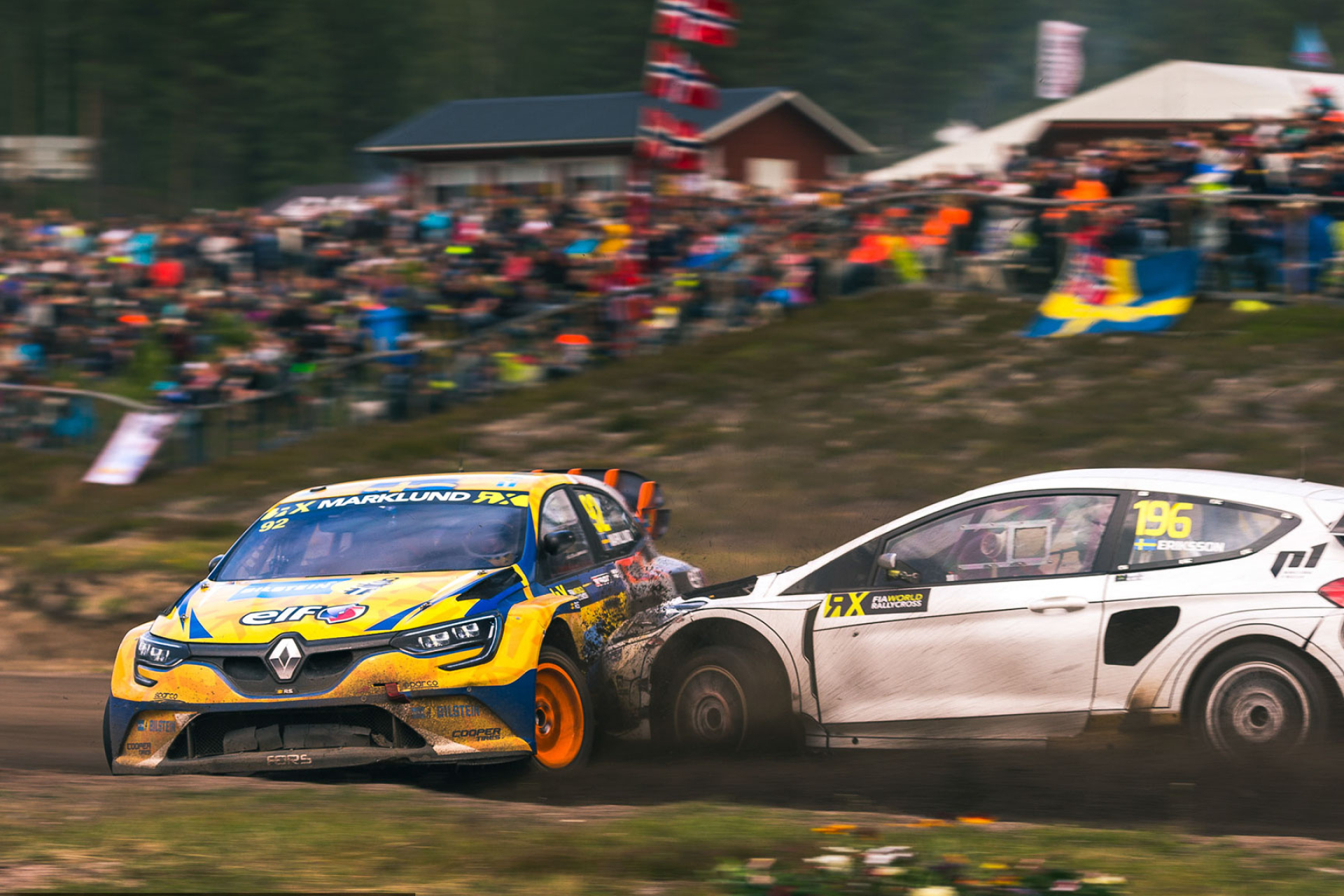 Rallycross: Сrash, Breaking the Rules, Non-Sporting Behavior, Swedish Rally Event. 1920x1280 HD Background.